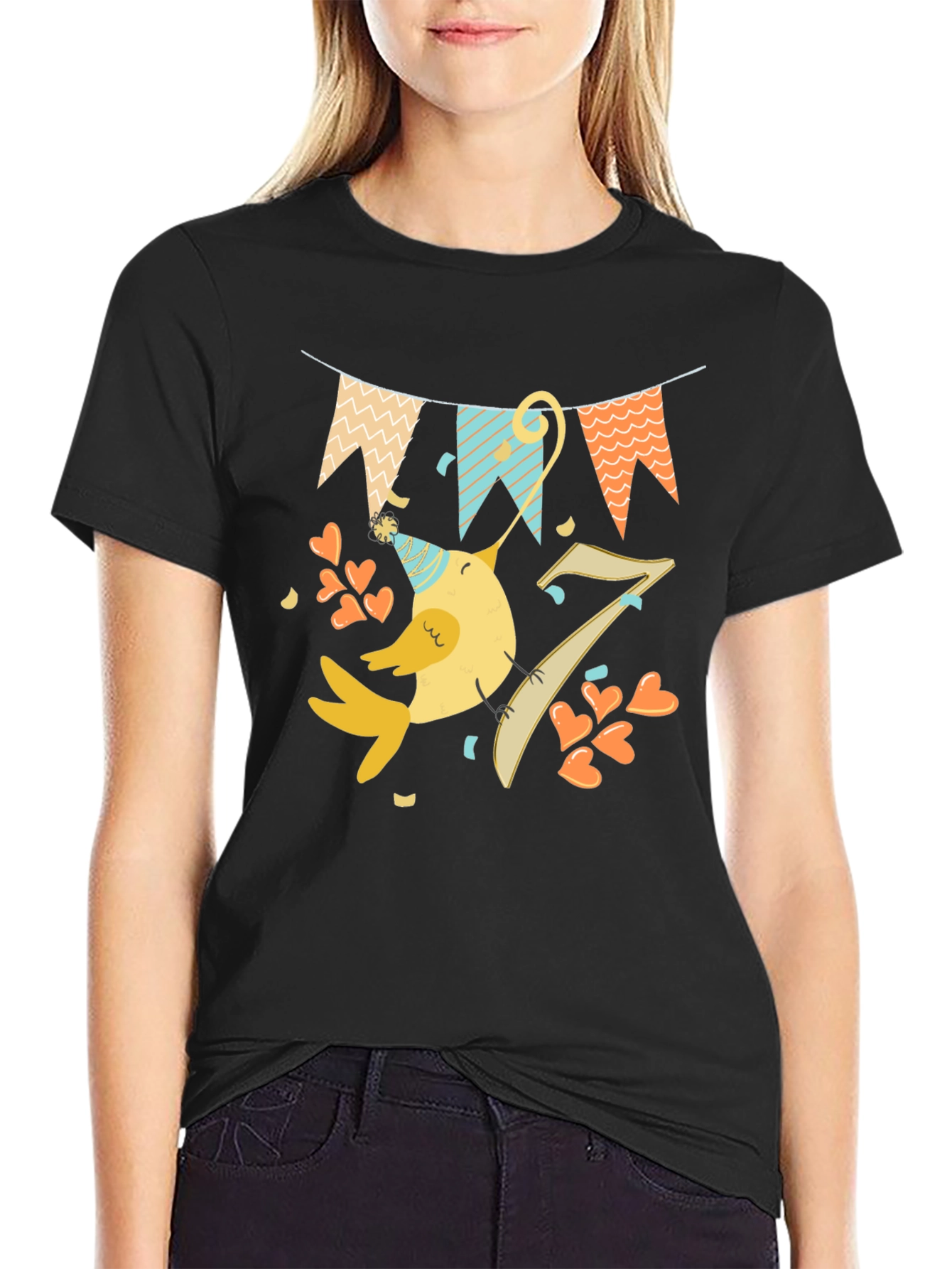 Fun Birthday Bird Graphic Tee - Seventh Birthday Shirt