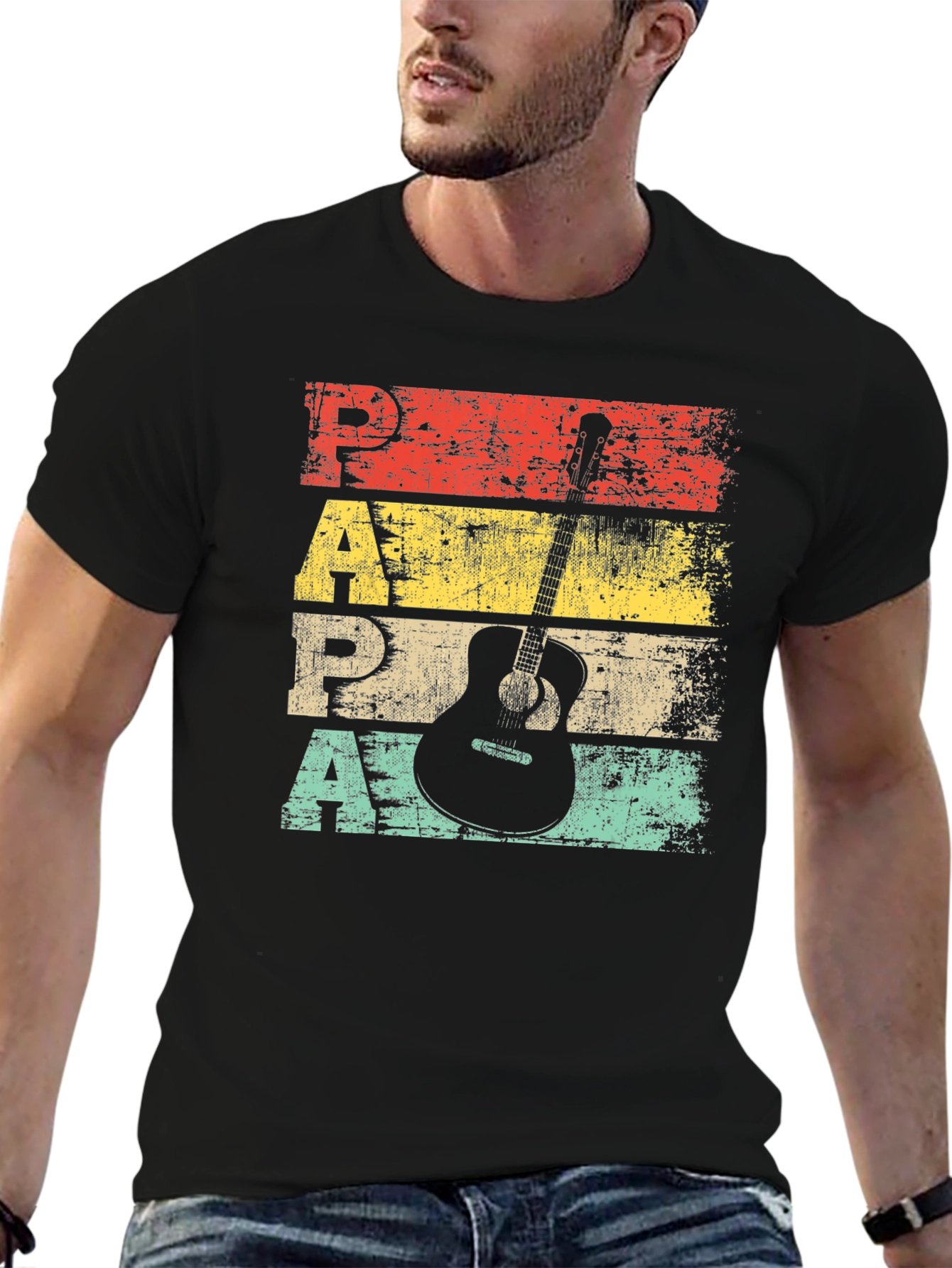 Retro Papa Guitar T-Shirt - Musician Fathers Day Tee