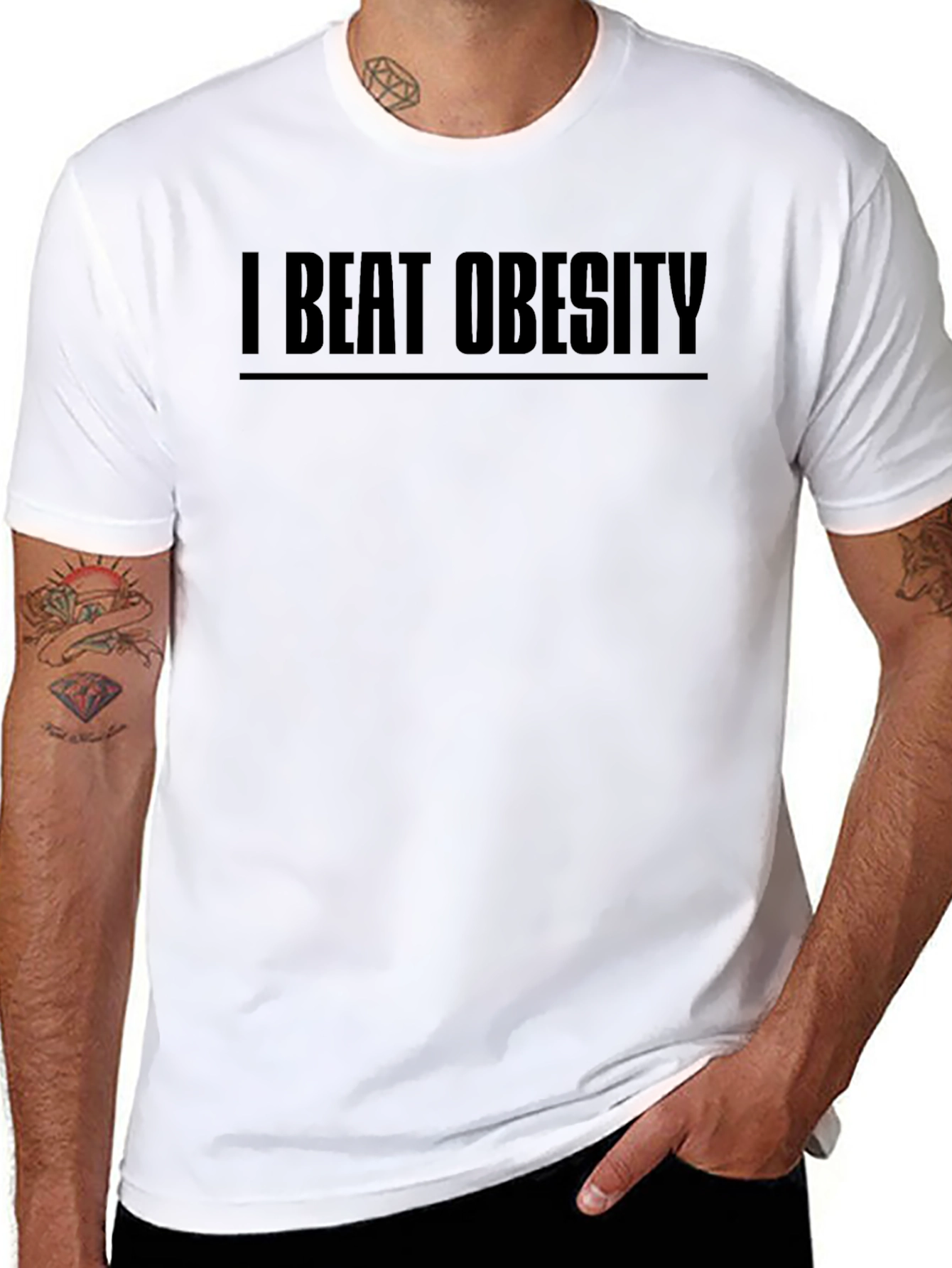 I Beat Obesity Black T-Shirt
