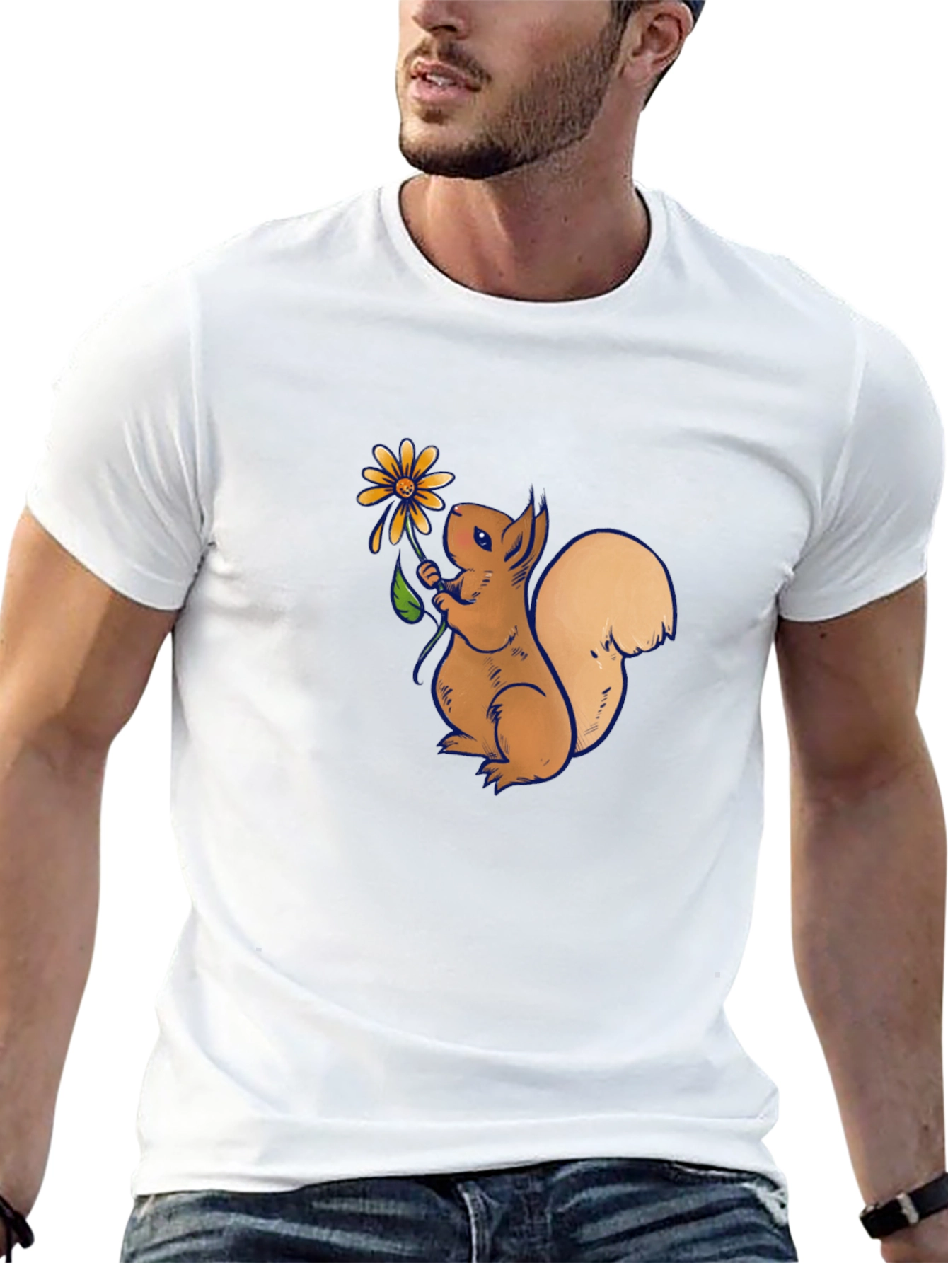 Squirrel Holding Flower Graphic T-Shirt
