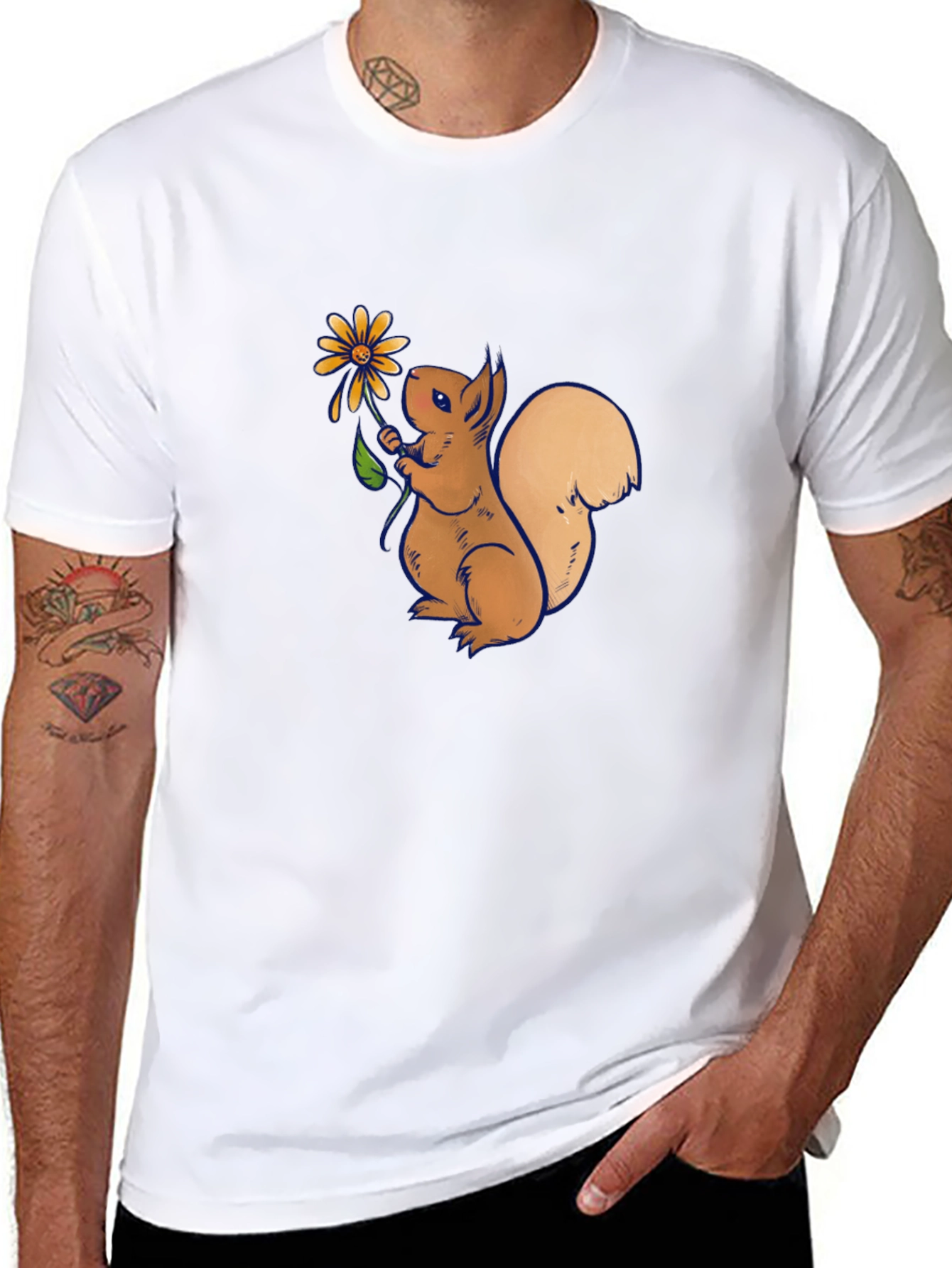 Squirrel Holding Flower Graphic T-Shirt
