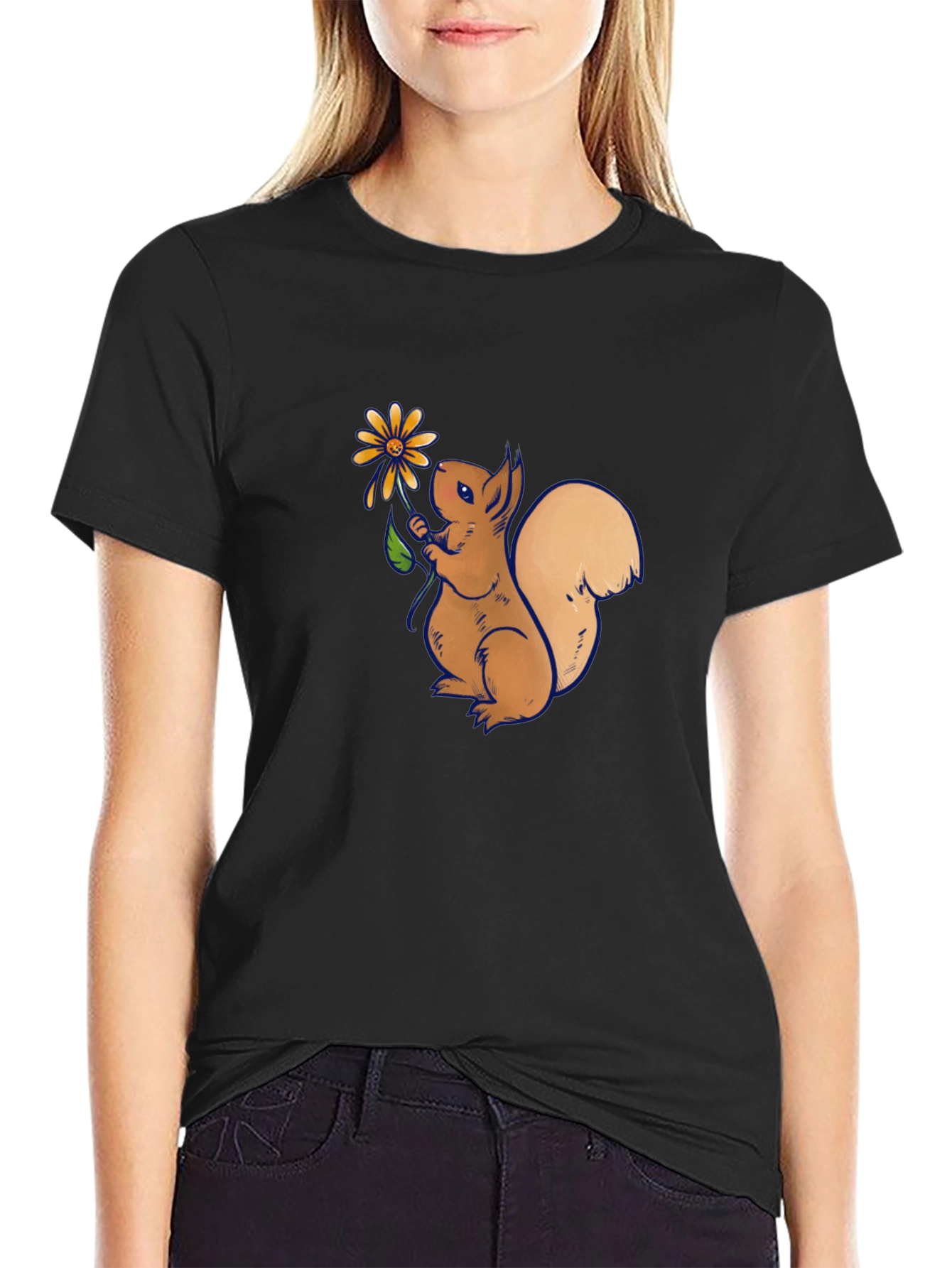 Squirrel Holding Flower Graphic T-Shirt