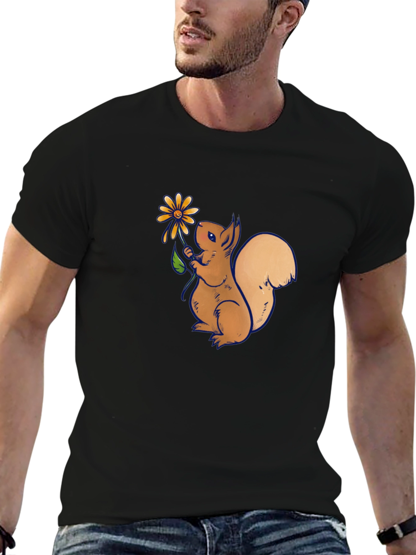 Squirrel Holding Flower Graphic T-Shirt