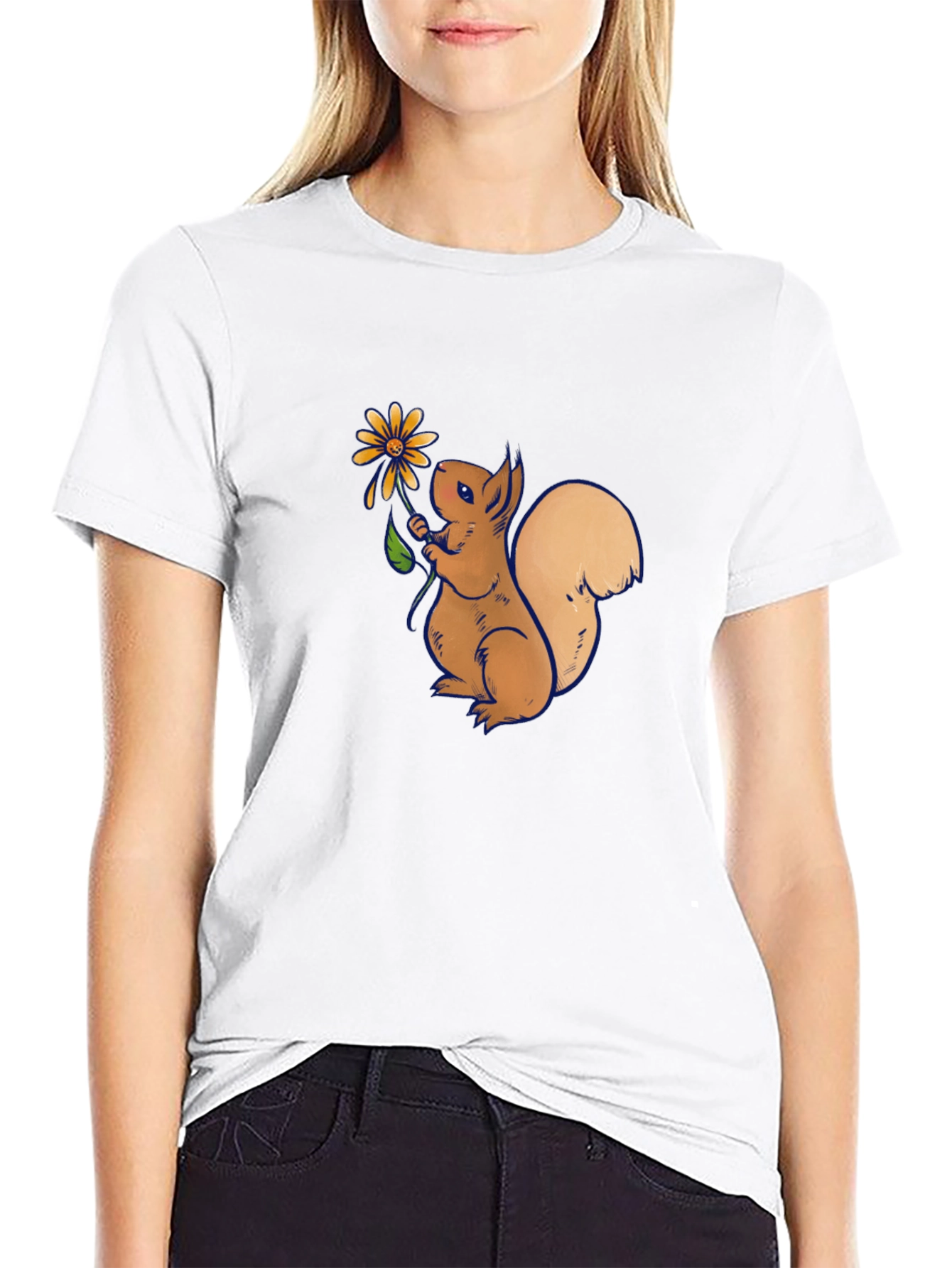 Squirrel Holding Flower Graphic T-Shirt