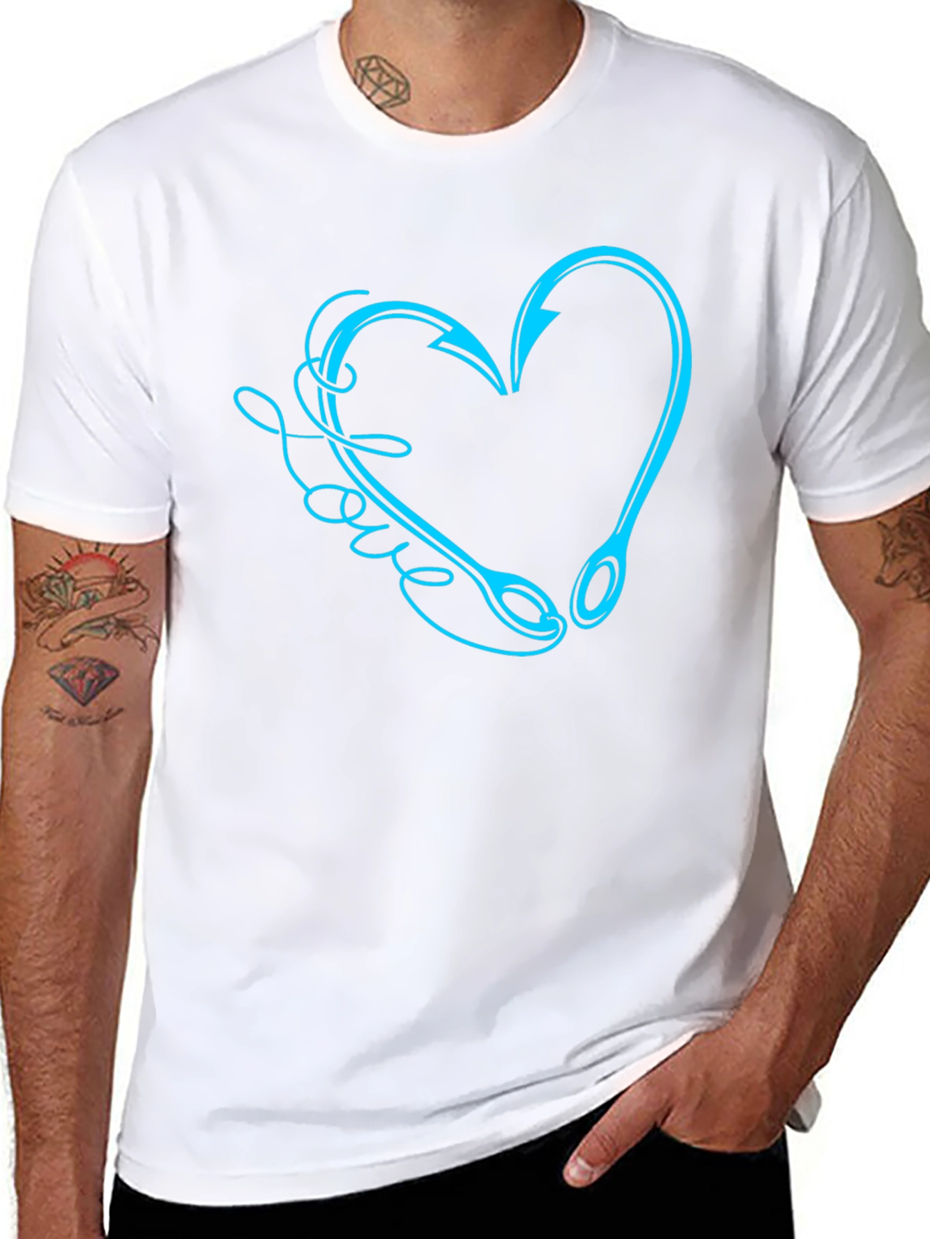 Fishing Love Heart Hook Graphic Tee - Black