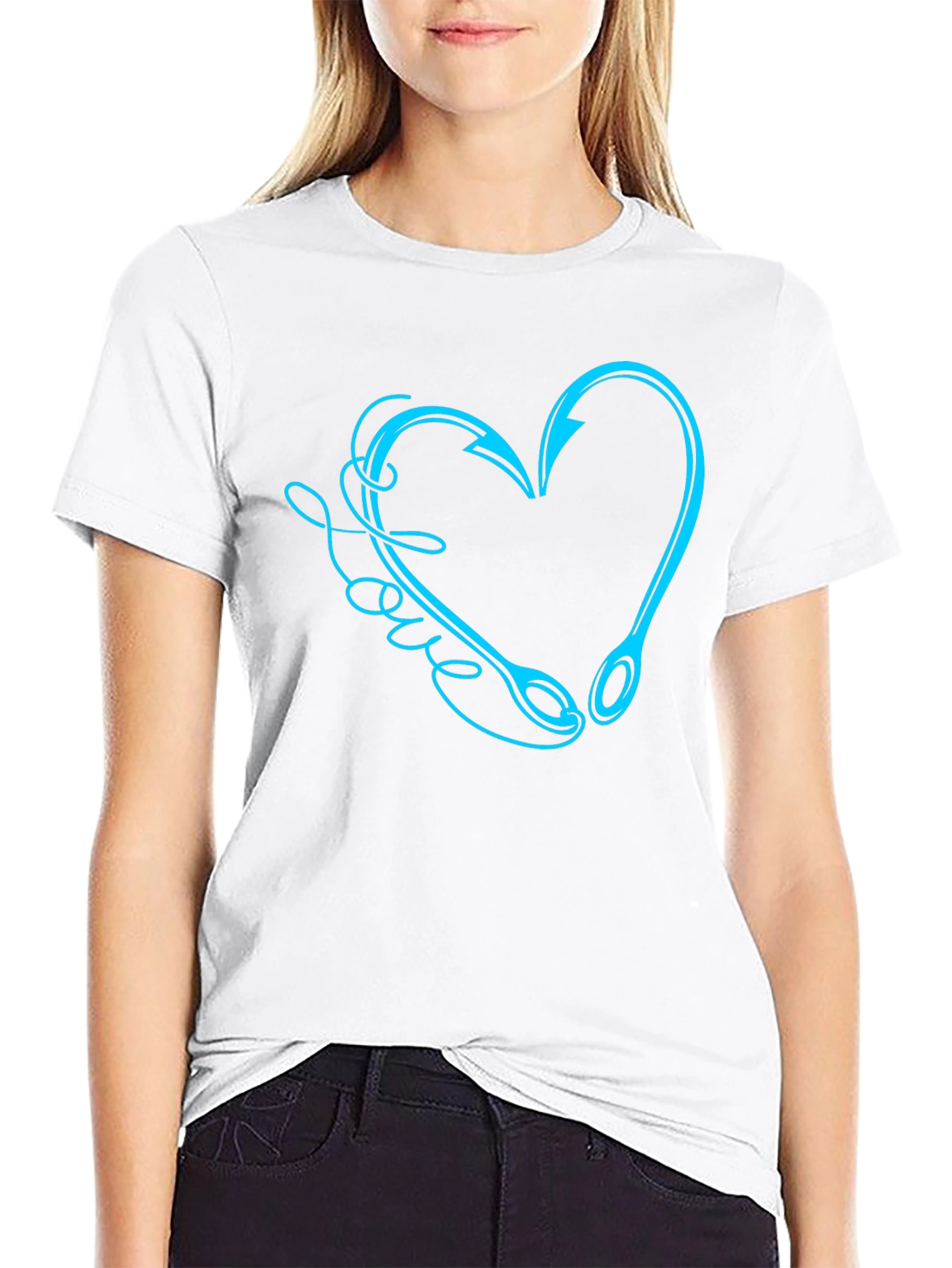 Fishing Love Heart Hook Graphic Tee - Black