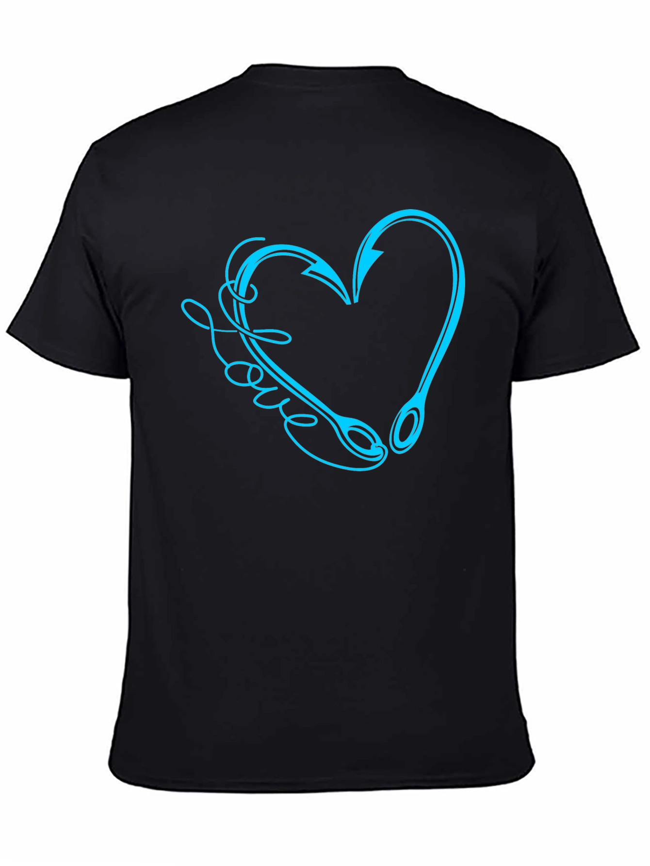 Fishing Love Heart Hook Graphic Tee - Black