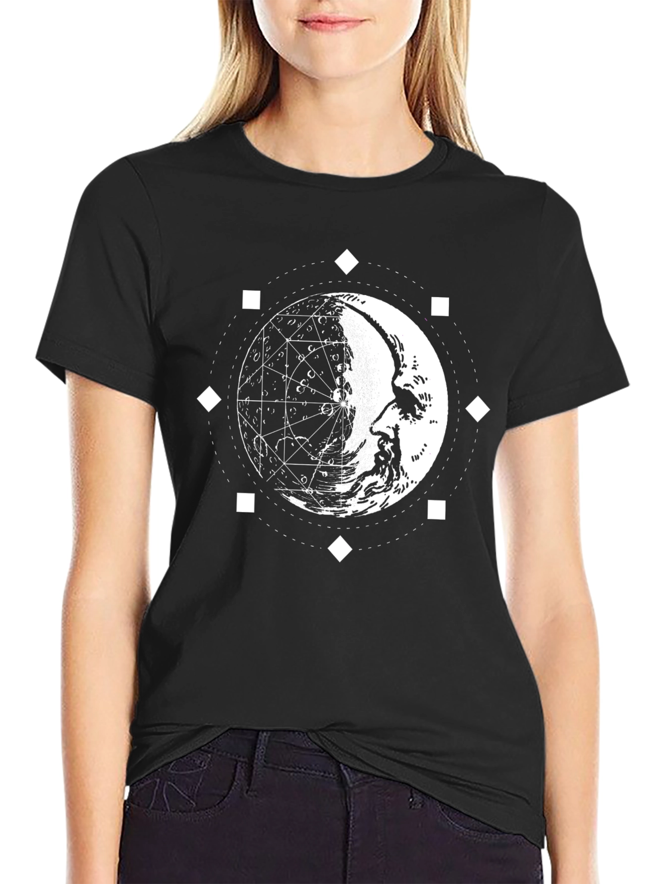 Mystic Moon Face Graphic Print Tee