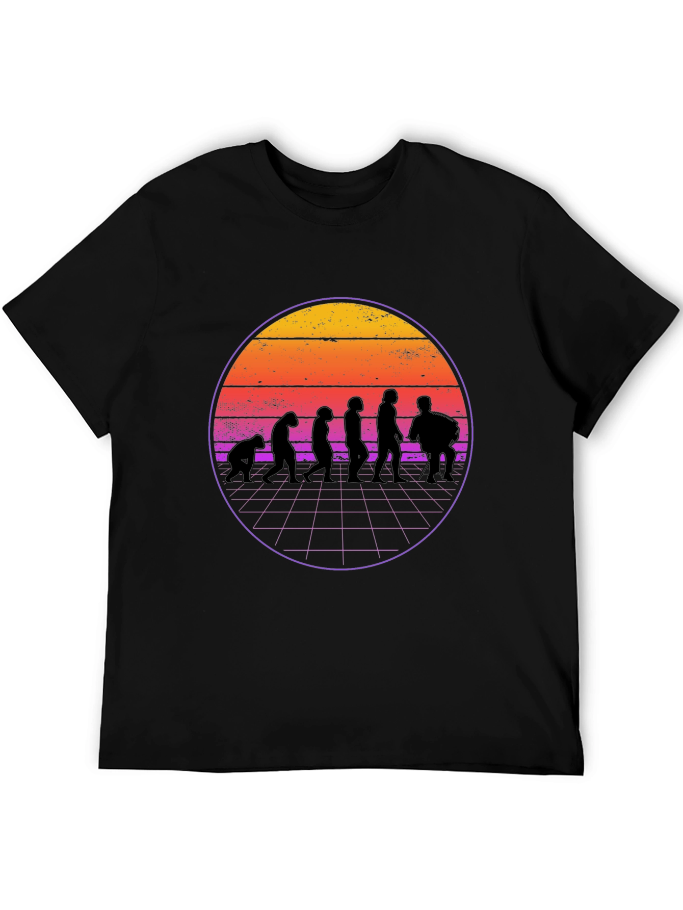 Retro Evolution T-Shirt - Mens Black Crew Neck Tee