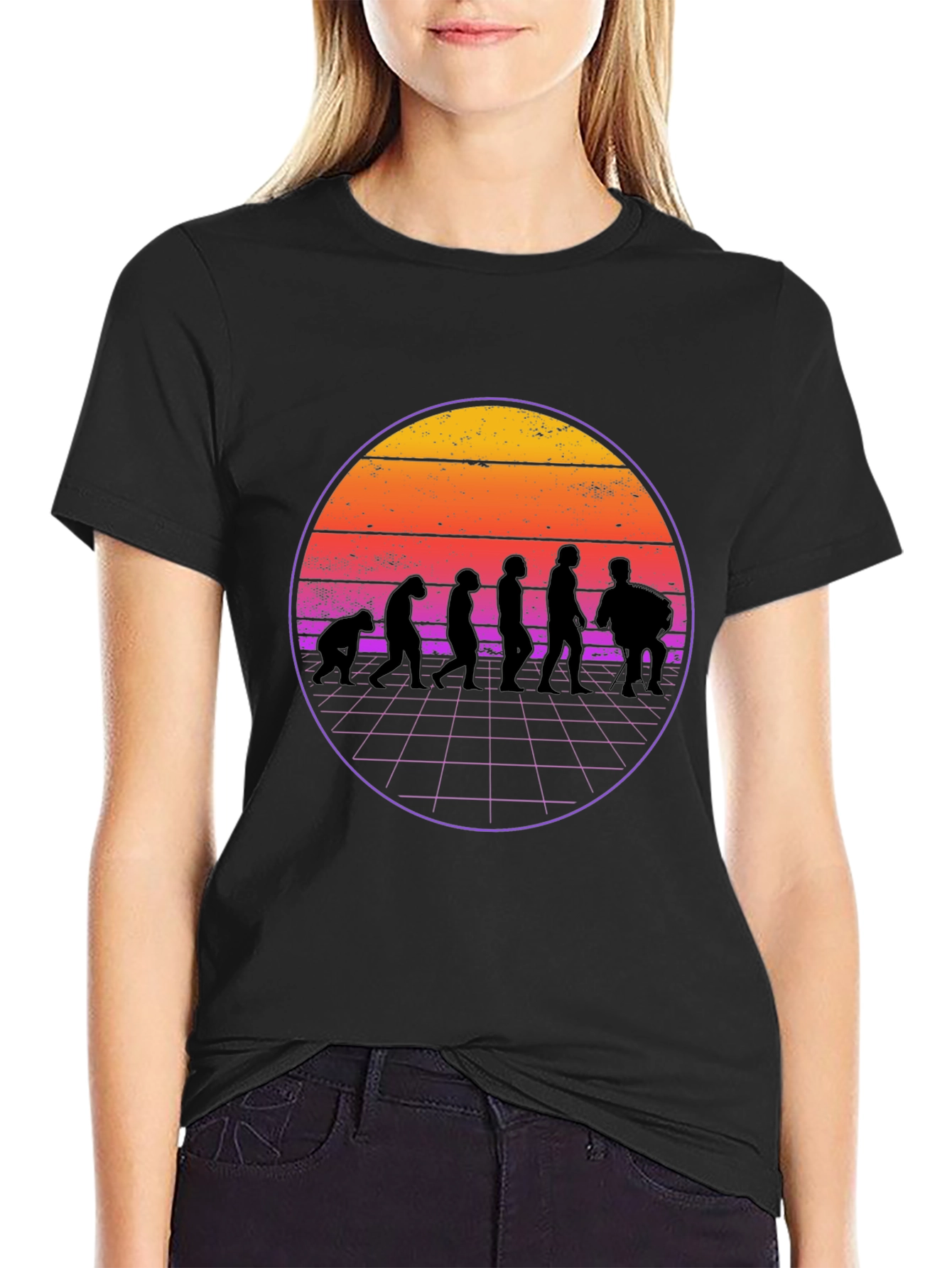 Retro Evolution T-Shirt - Mens Black Crew Neck Tee