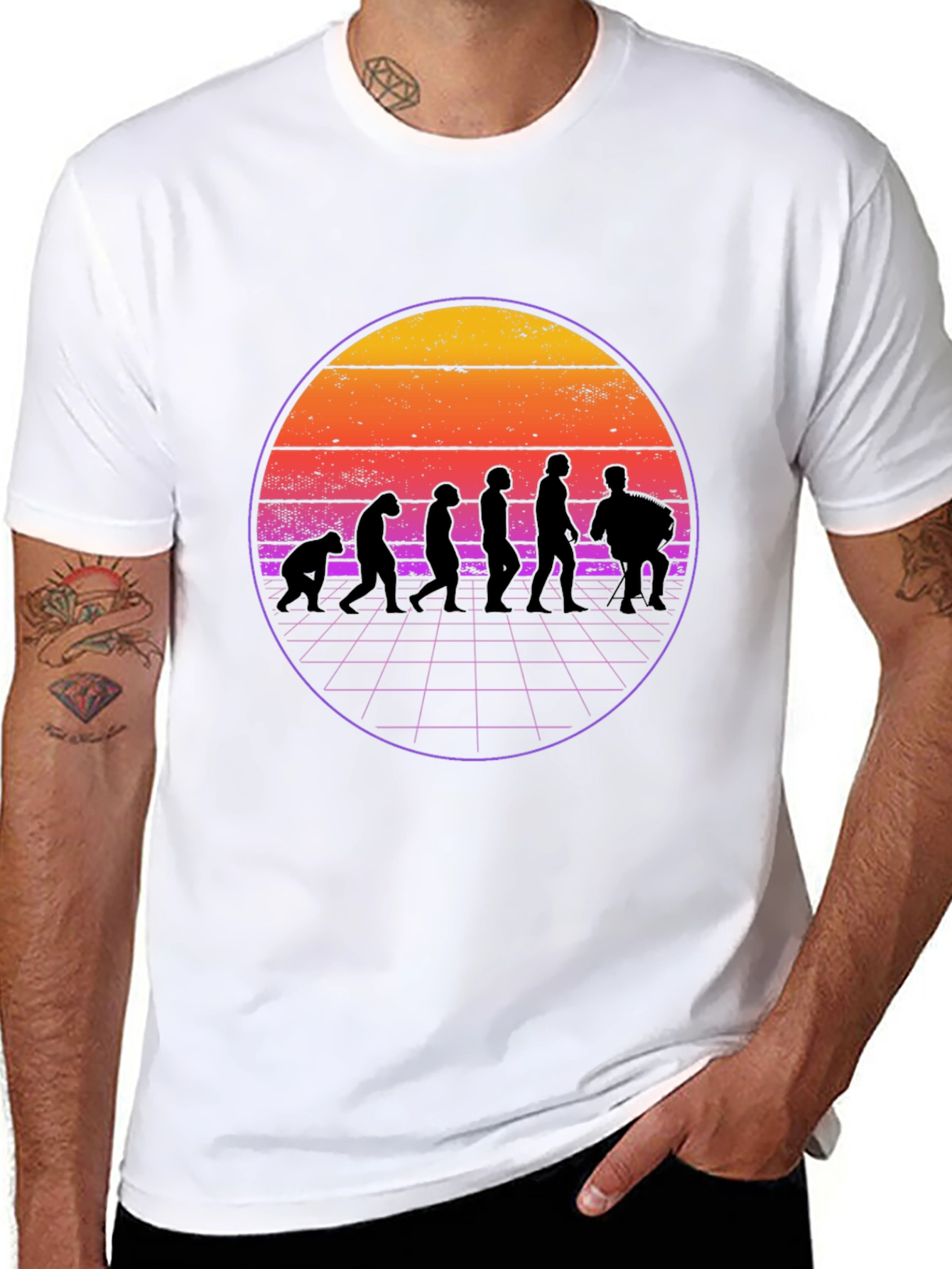 Retro Evolution T-Shirt - Mens Black Crew Neck Tee