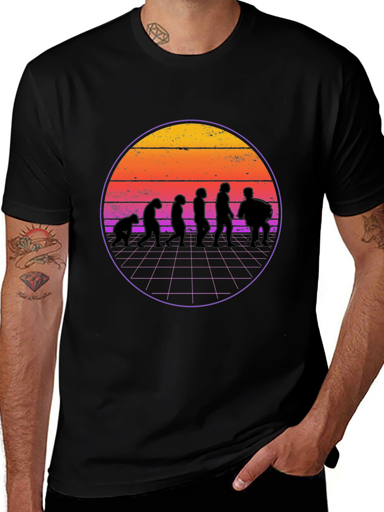 Retro Evolution T-Shirt - Mens Black Crew Neck Tee