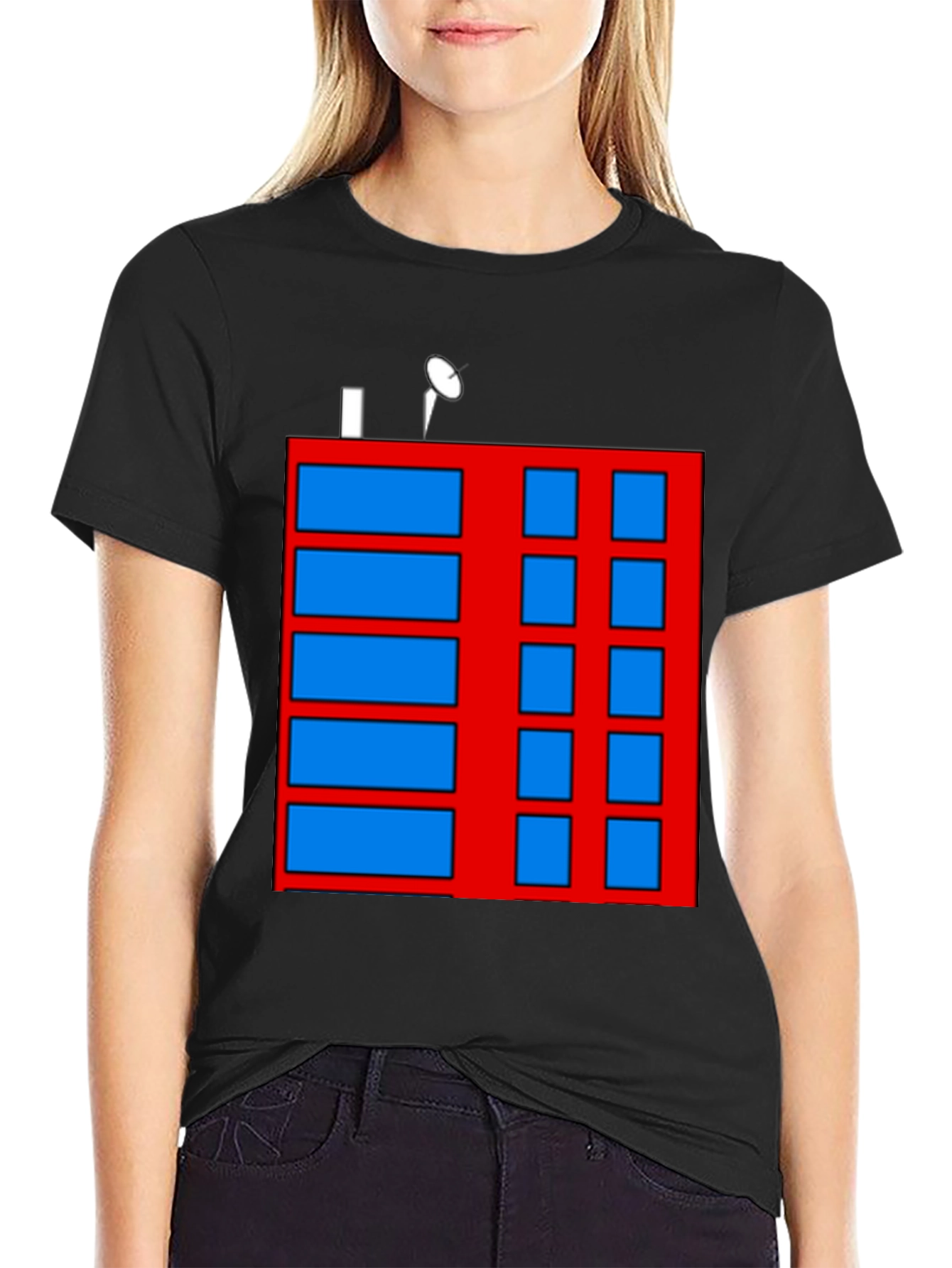 Abstract Building Graphic Tee - Black Casual Shirt