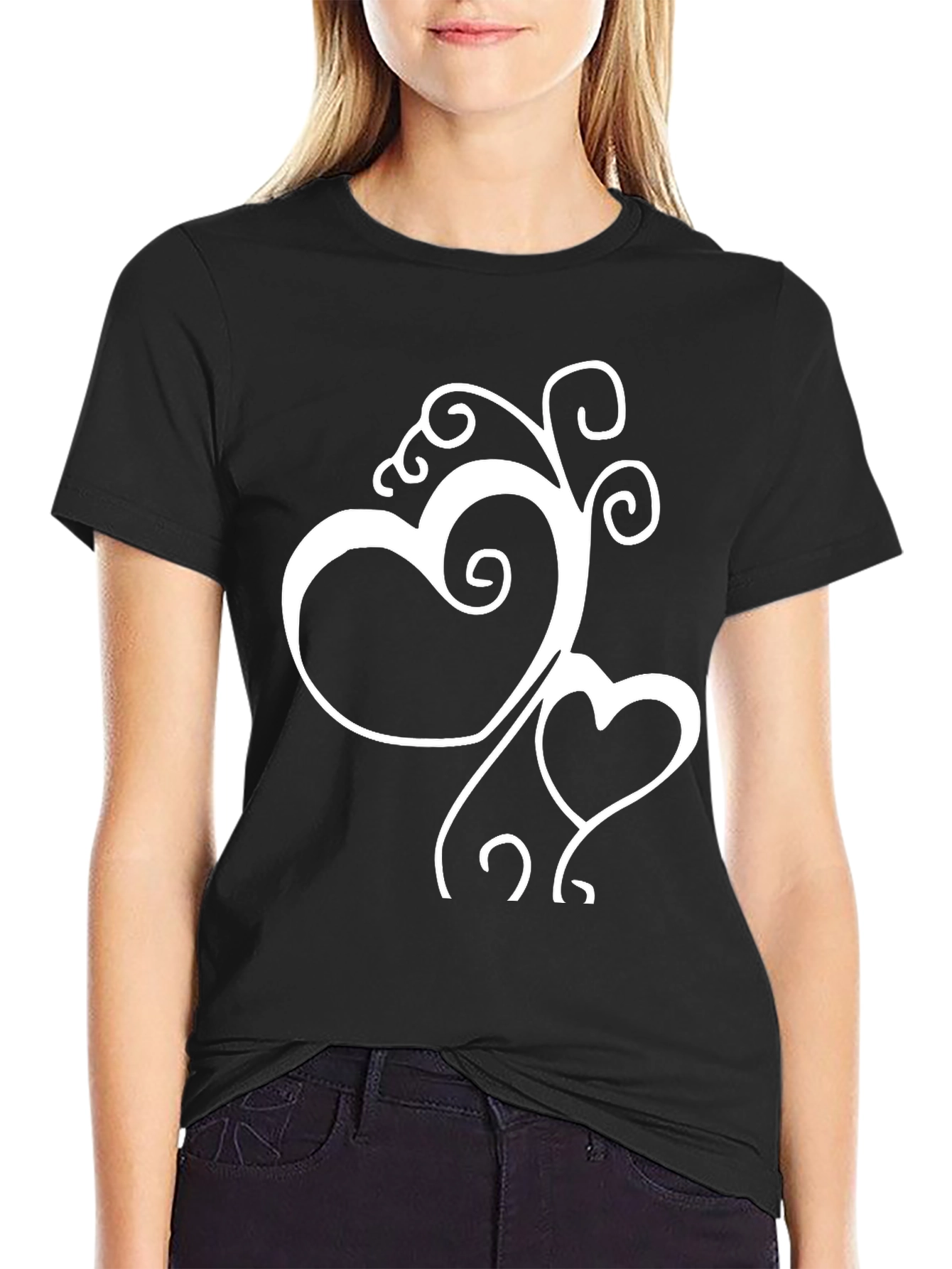 Heart Swirl Graphic Tee - Black Casual Shirt