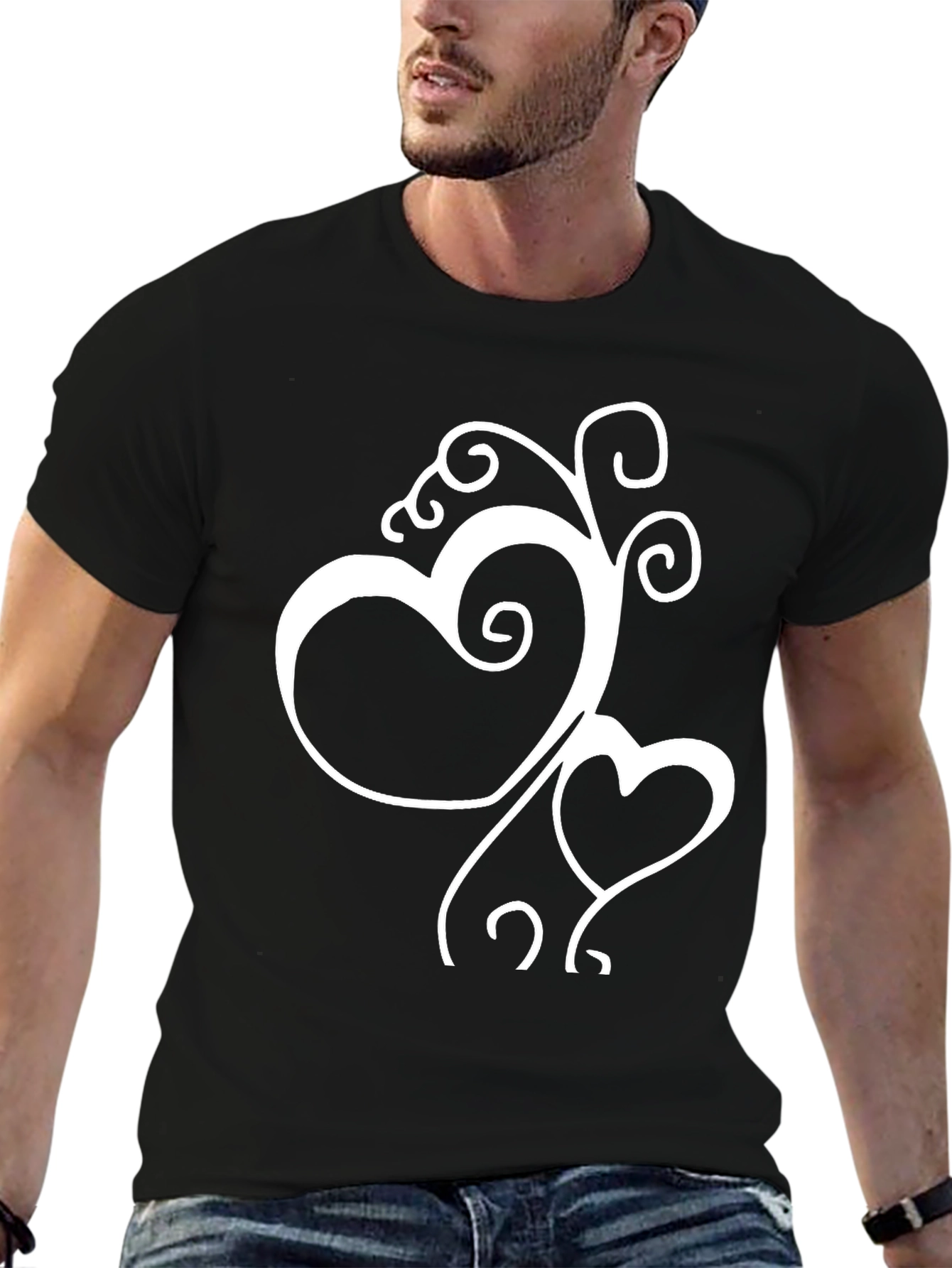 Heart Swirl Graphic Tee - Black Casual Shirt