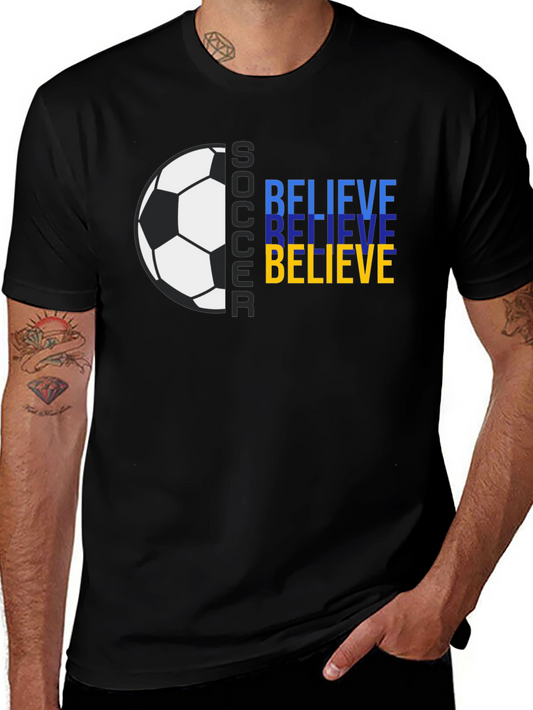 Believe Soccer Graphic Tee - Black Cotton T-Shirt