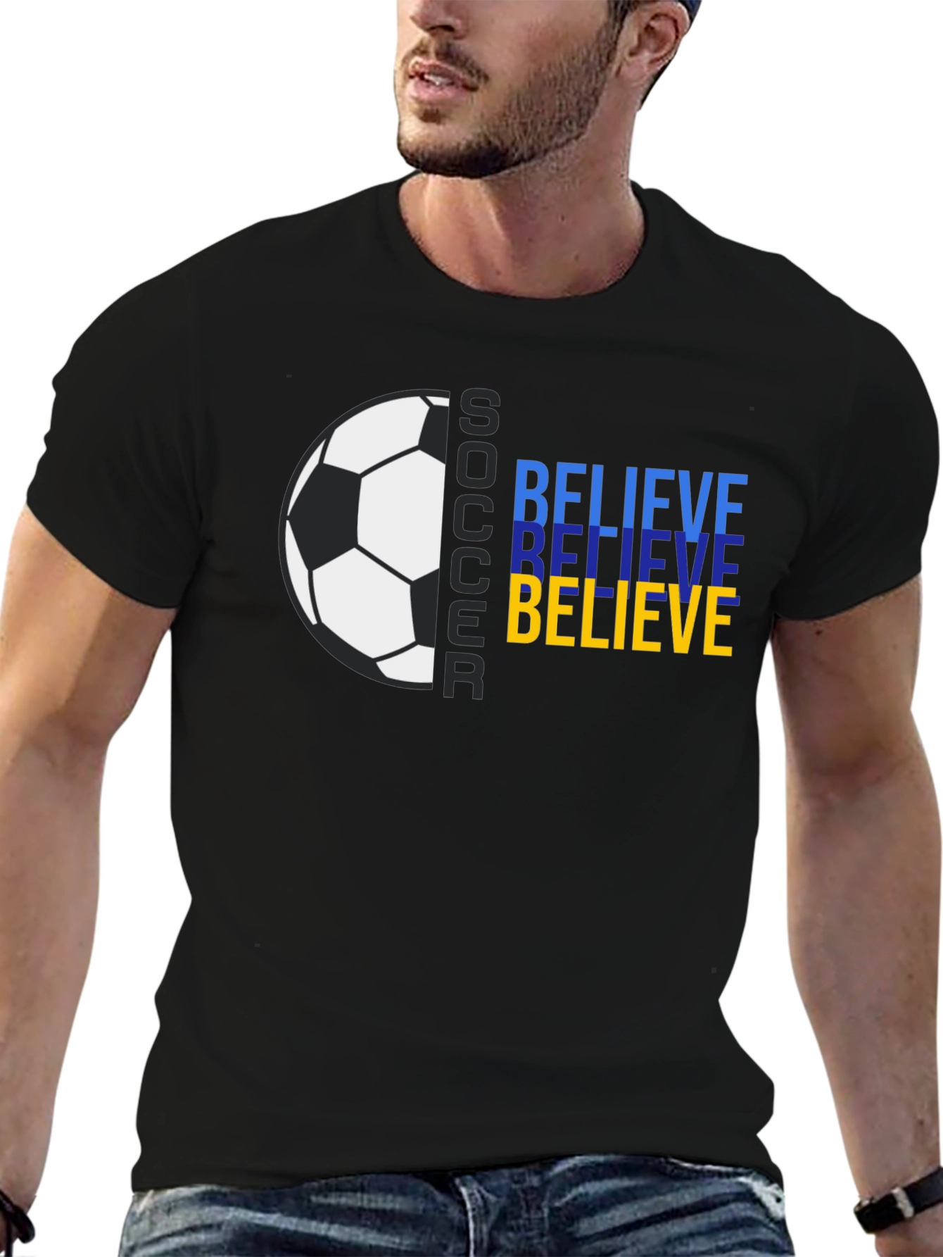 Believe Soccer Graphic Tee - Black Cotton T-Shirt