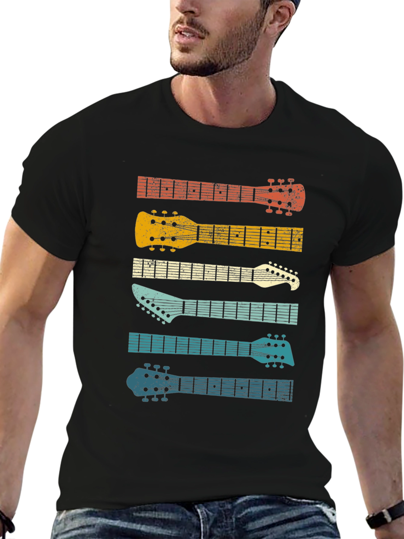 Retro Guitar Head T-Shirt - Music Lover Tee