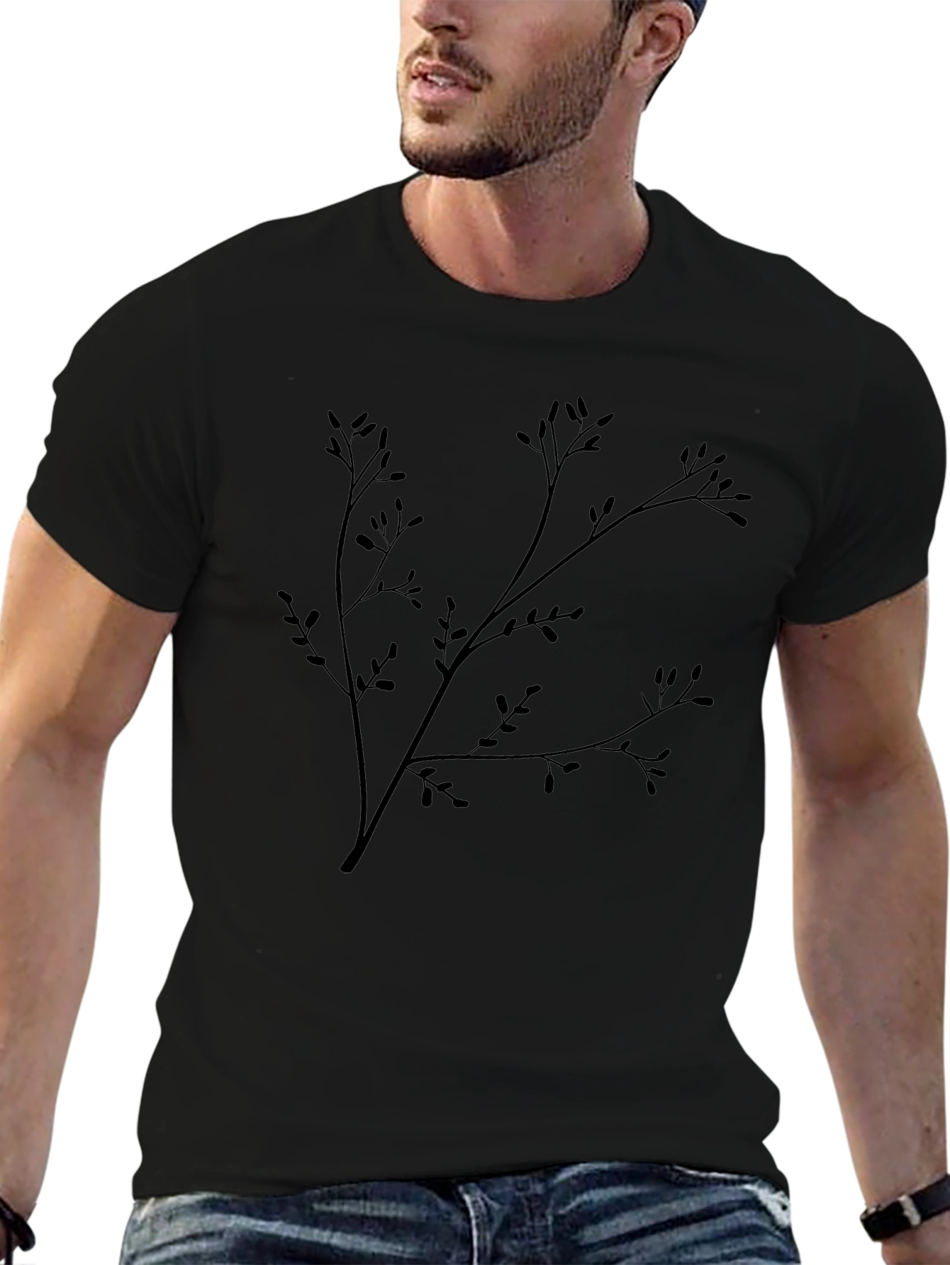 Black Branch Print T-Shirt