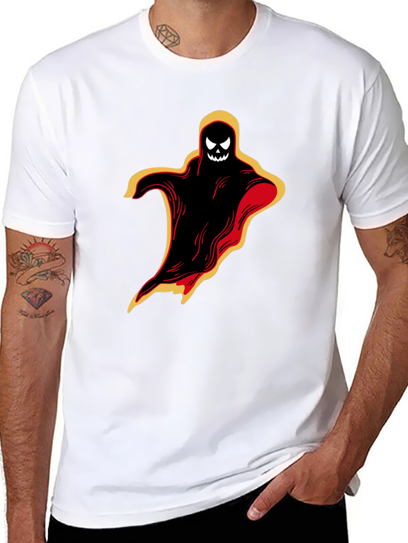 Halloween Ghost Graphic Tee - Spooky Black T-Shirt