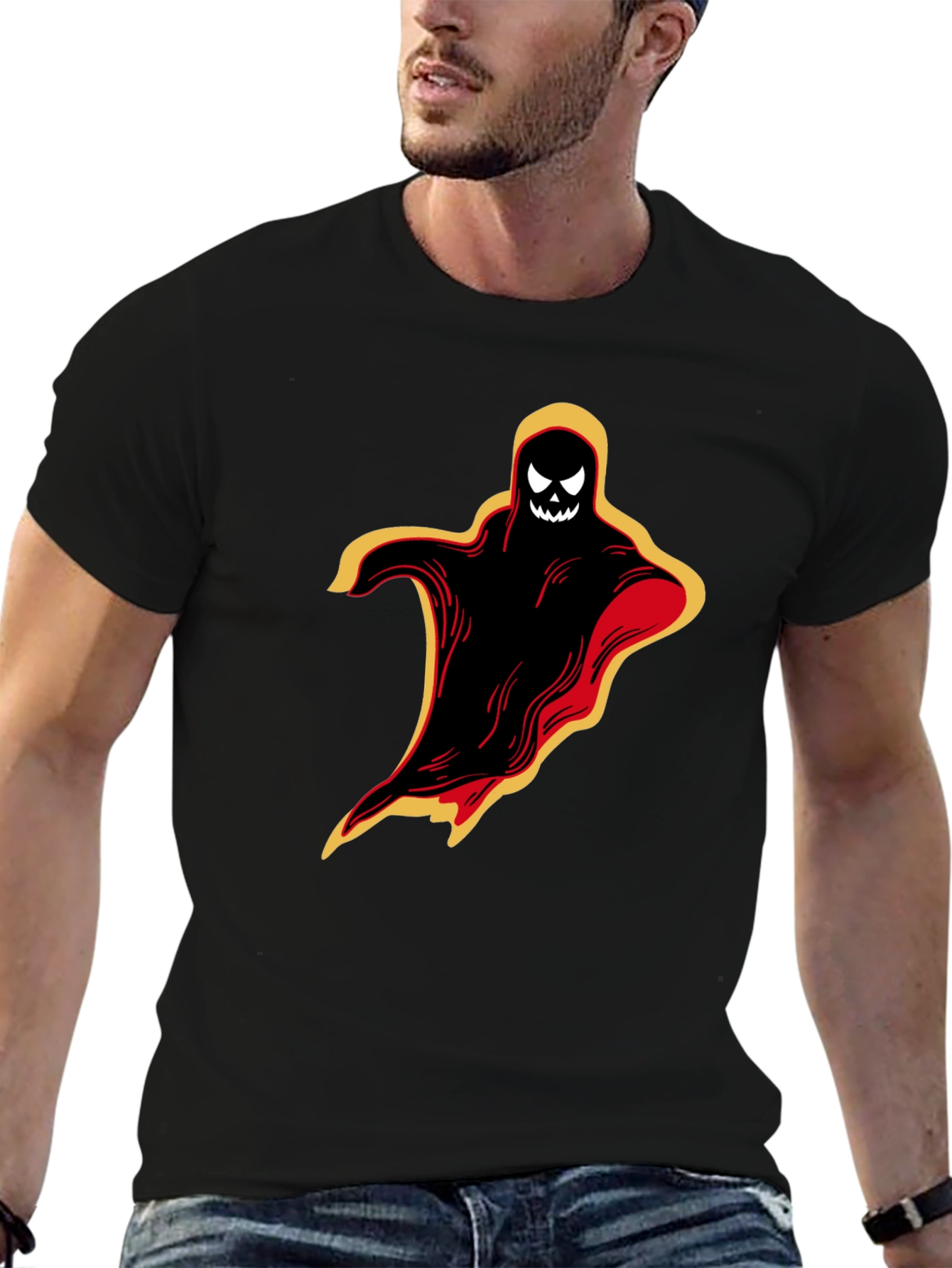 Halloween Ghost Graphic Tee - Spooky Black T-Shirt