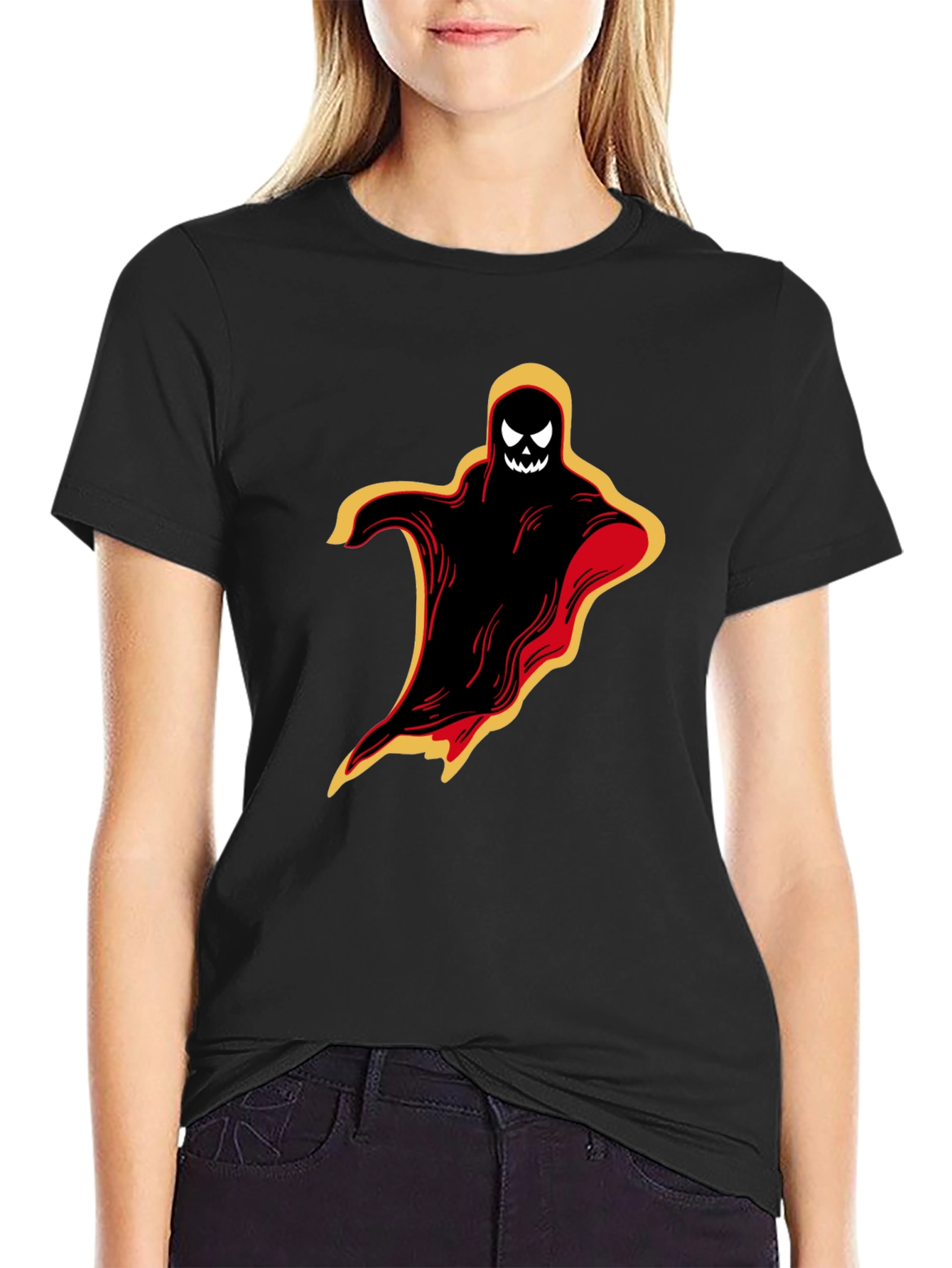 Halloween Ghost Graphic Tee - Spooky Black T-Shirt