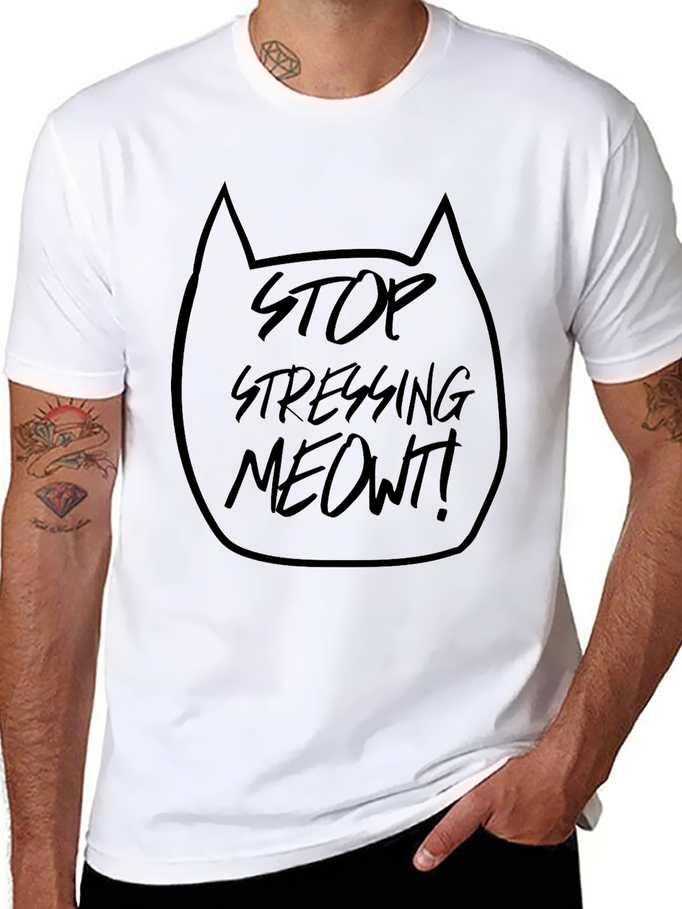 Stop Stressing Meowt! Black Graphic T-Shirt