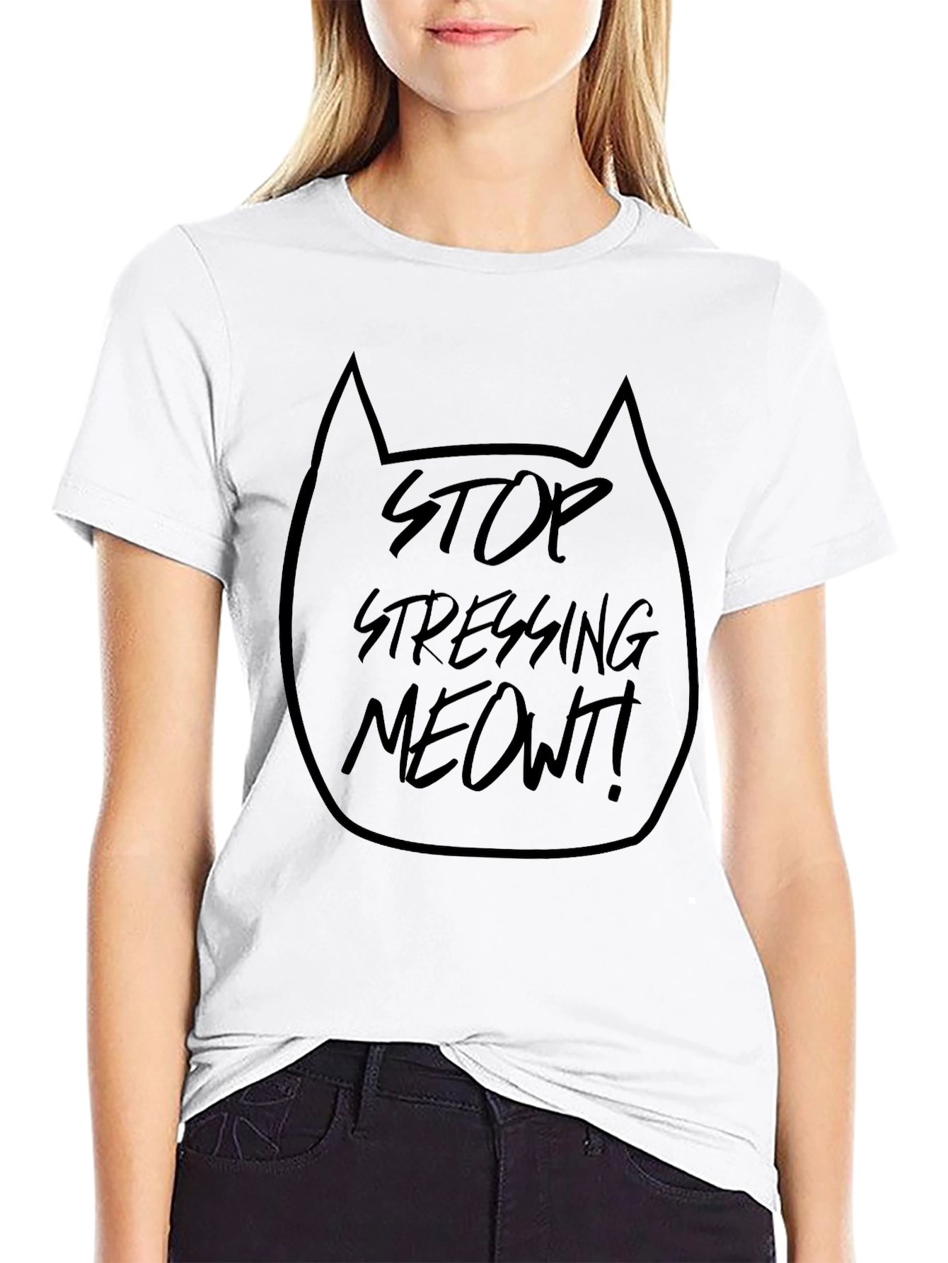 Stop Stressing Meowt! Black Graphic T-Shirt