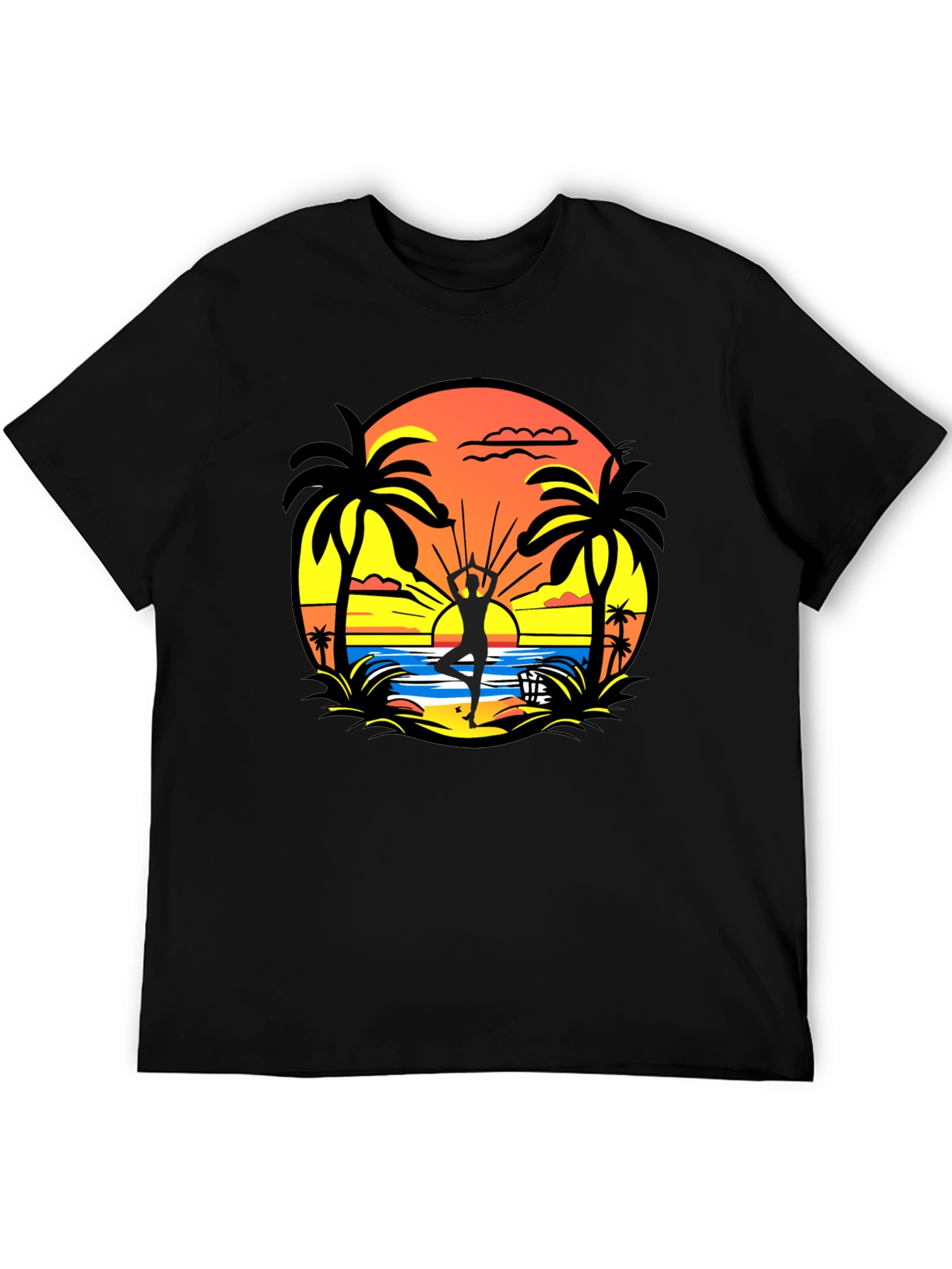 Sunset Beach Yoga Black T-Shirt