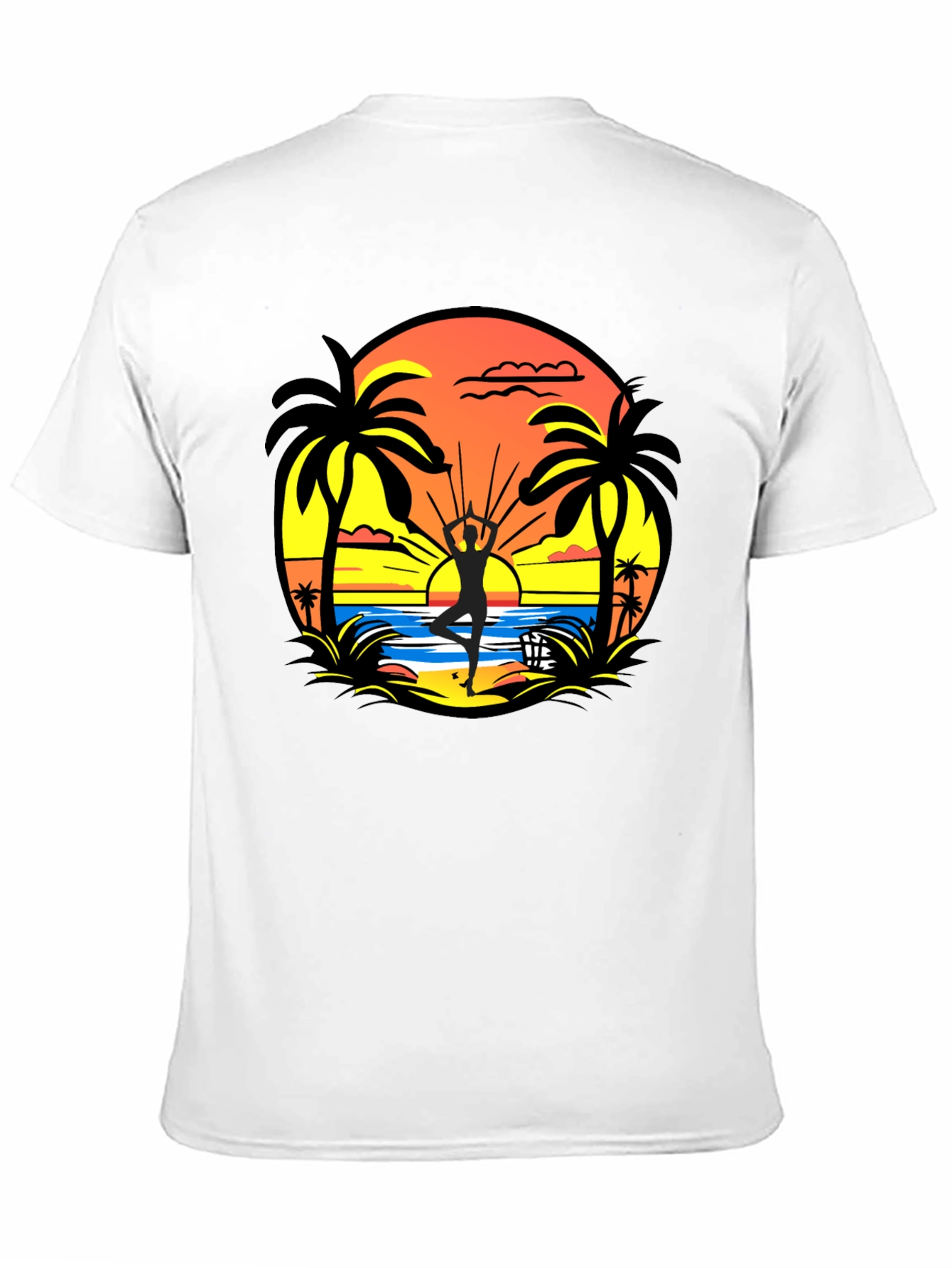 Sunset Beach Yoga Black T-Shirt
