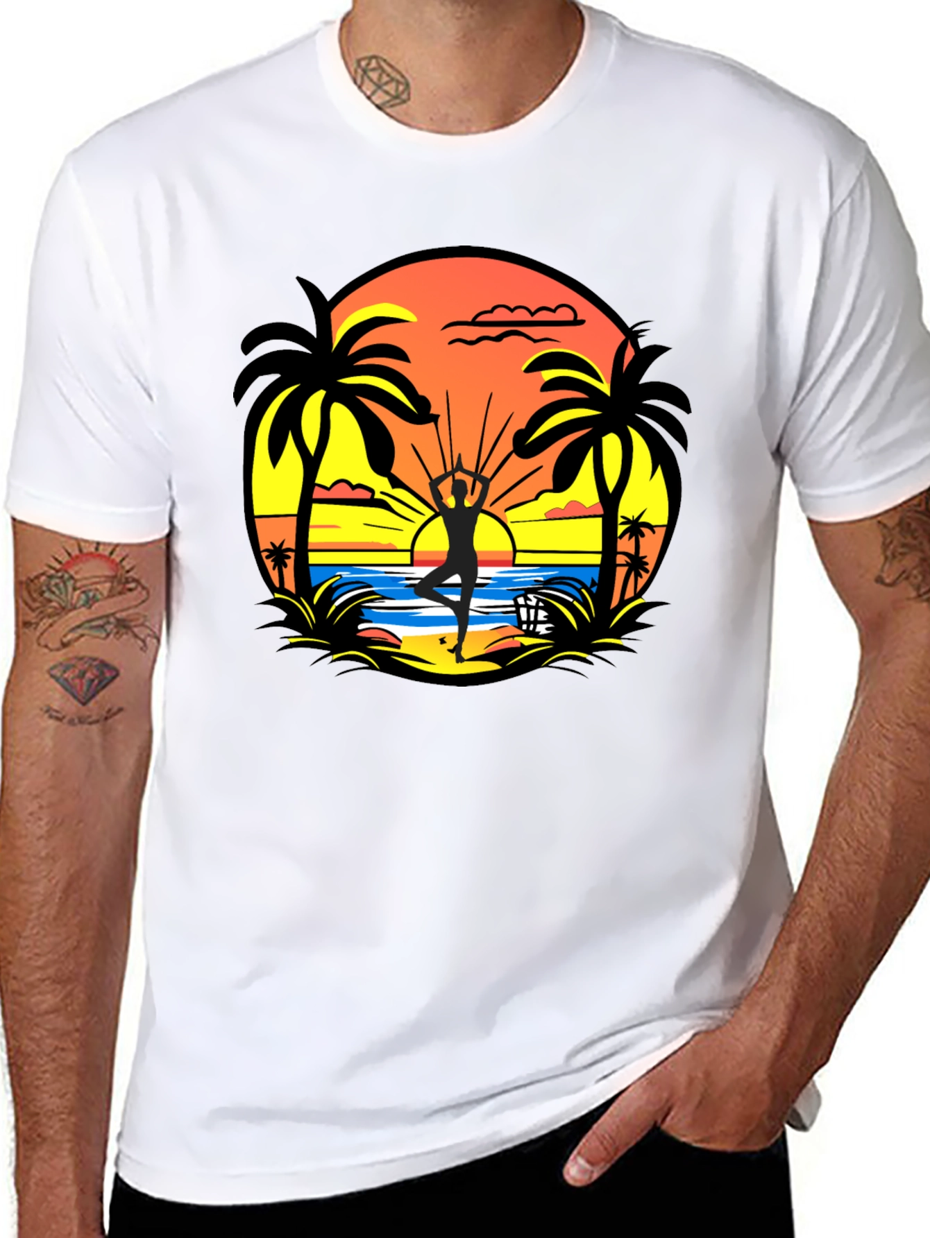 Sunset Beach Yoga Black T-Shirt