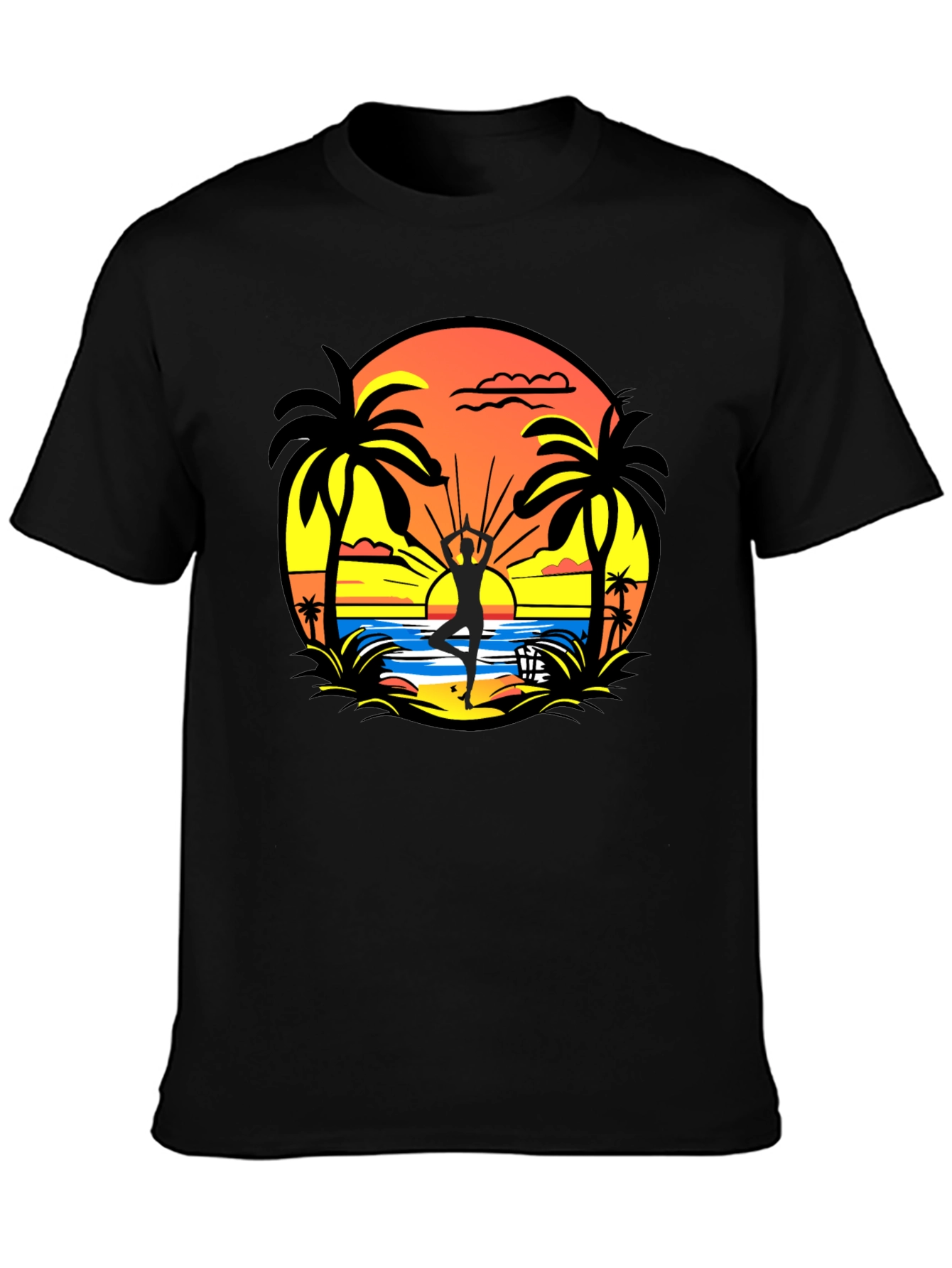 Sunset Beach Yoga Black T-Shirt
