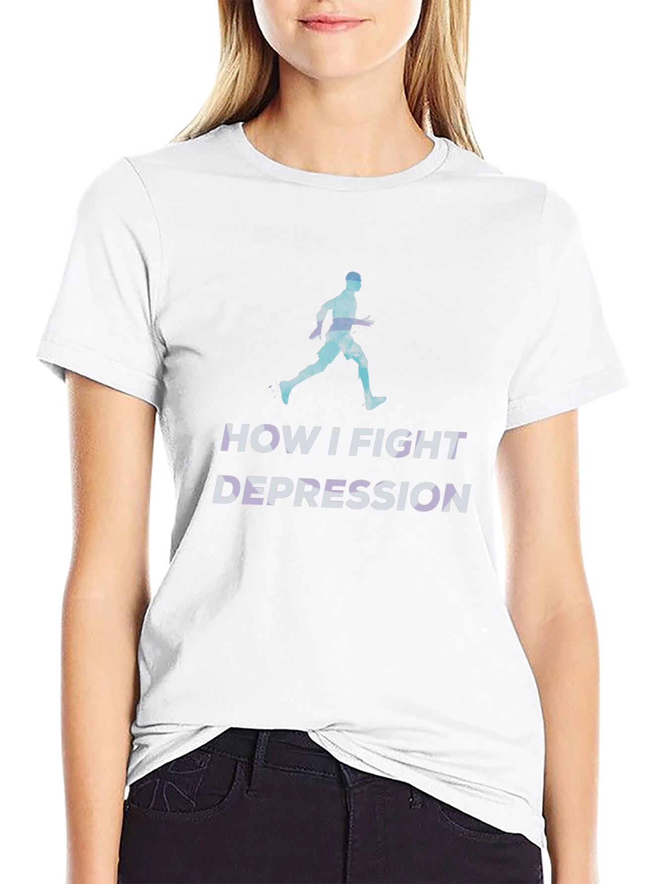 Fight Depression Running T-Shirt - Motivational Workout Tee