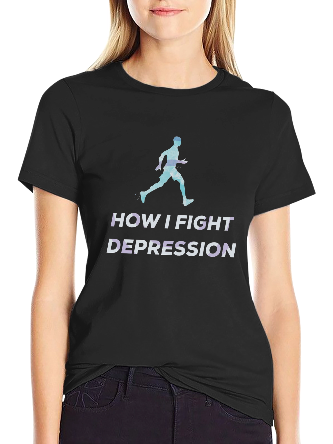 Fight Depression Running T-Shirt - Motivational Workout Tee