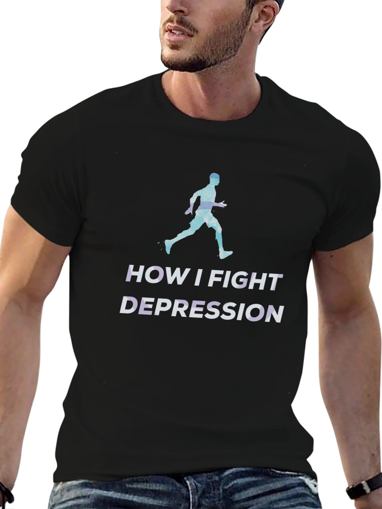 Fight Depression Running T-Shirt - Motivational Workout Tee