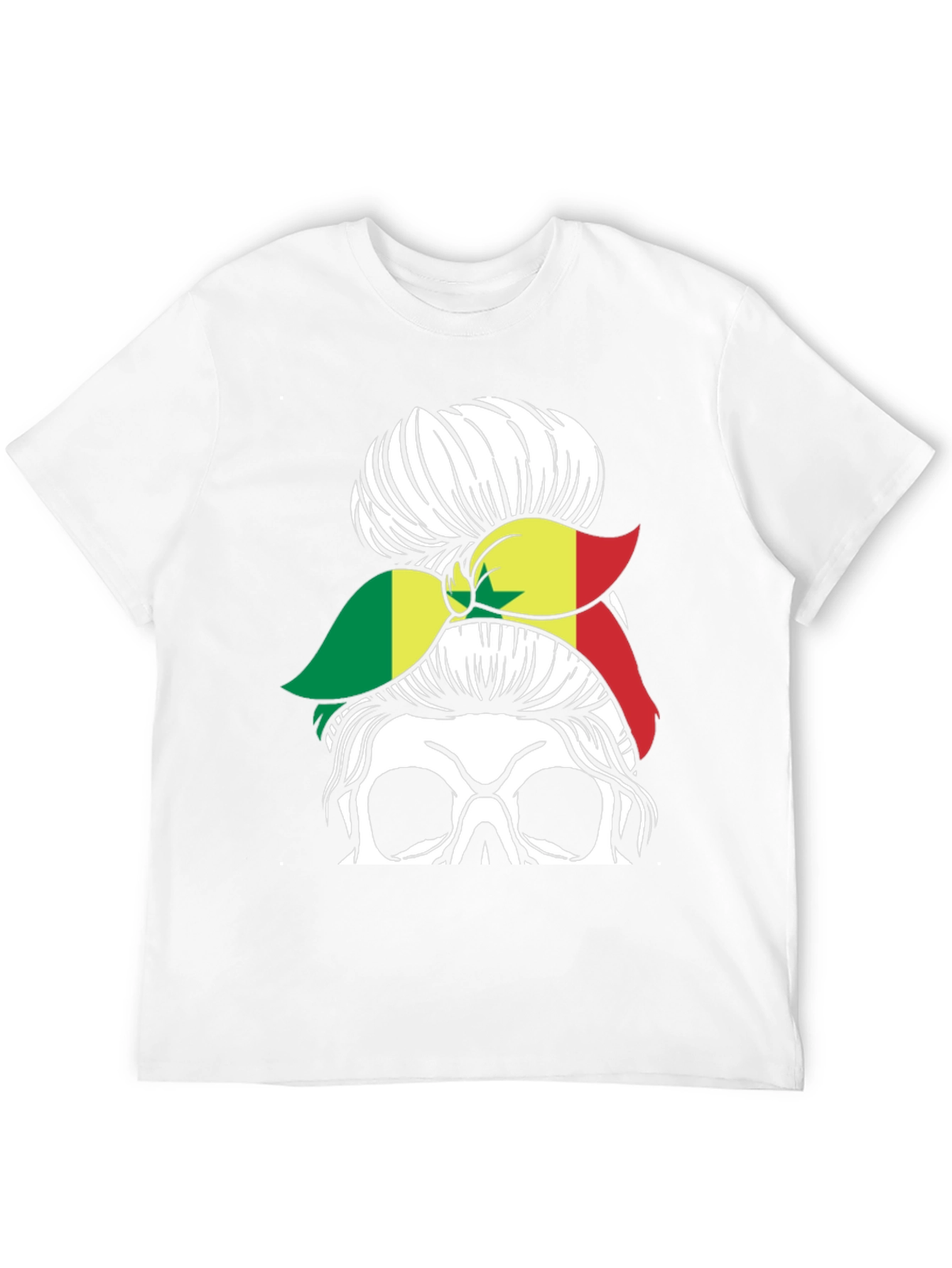 Skull Messy Bun Senegal Flag T-Shirt