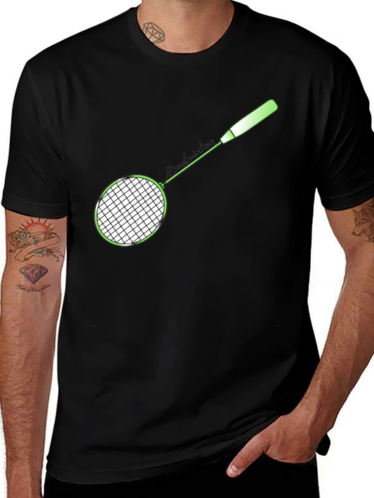 Badminton Racket Graphic T-Shirt - Sporty Casual Tee