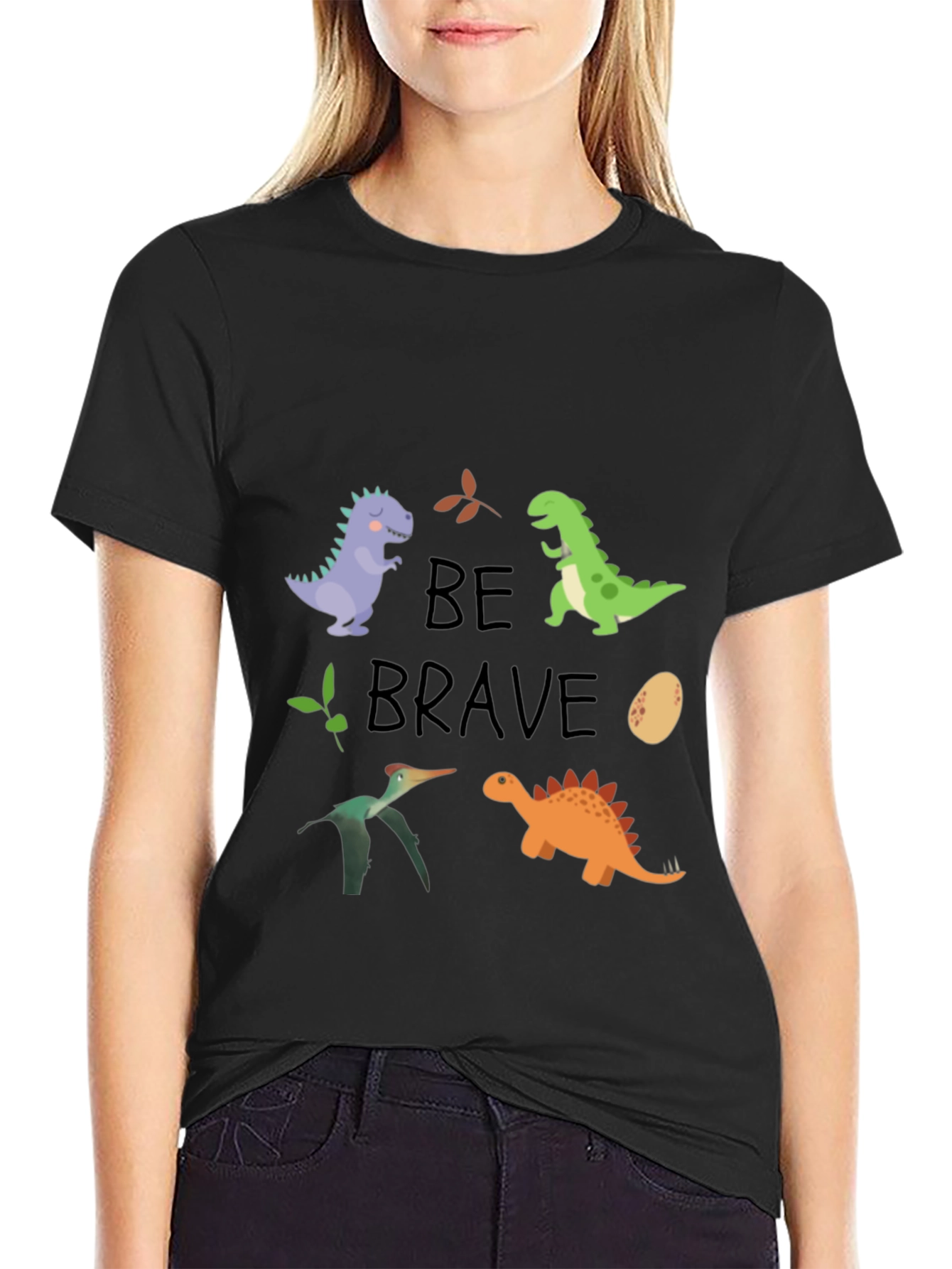 Dinosaur Graphic Print Black Tee - Be Brave