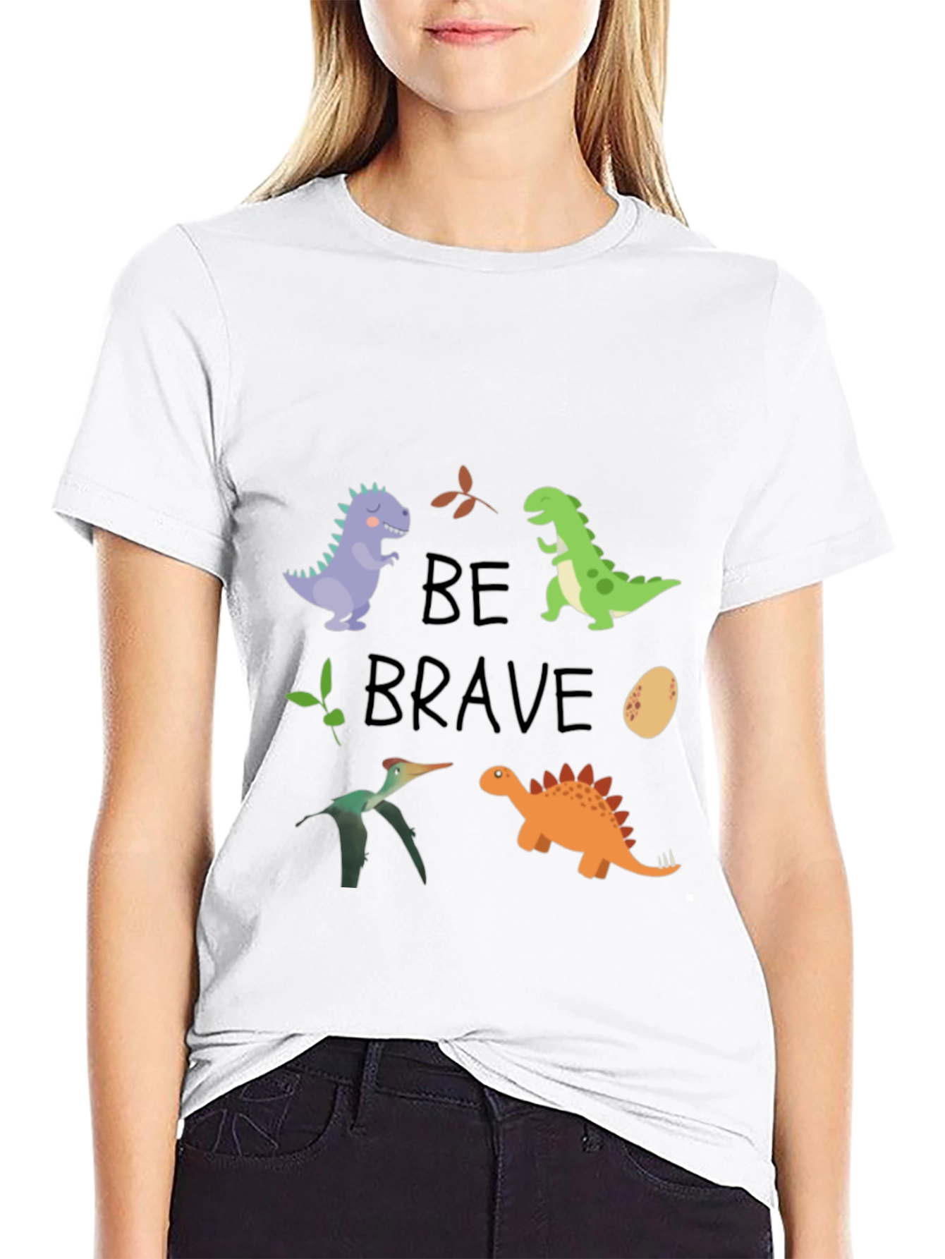Dinosaur Graphic Print Black Tee - Be Brave