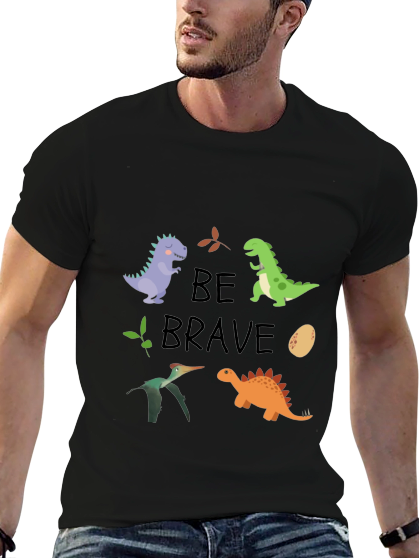 Dinosaur Graphic Print Black Tee - Be Brave