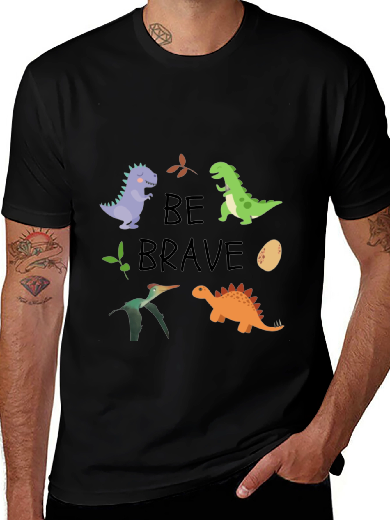 Dinosaur Graphic Print Black Tee - Be Brave