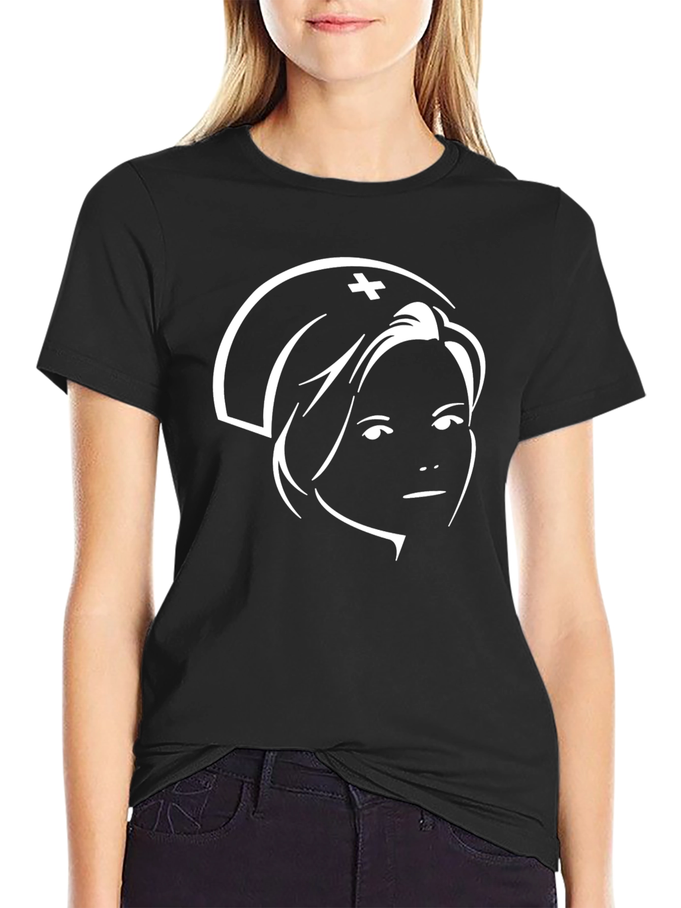 Nurse Portrait Graphic Tee - Black Cotton T-Shirt