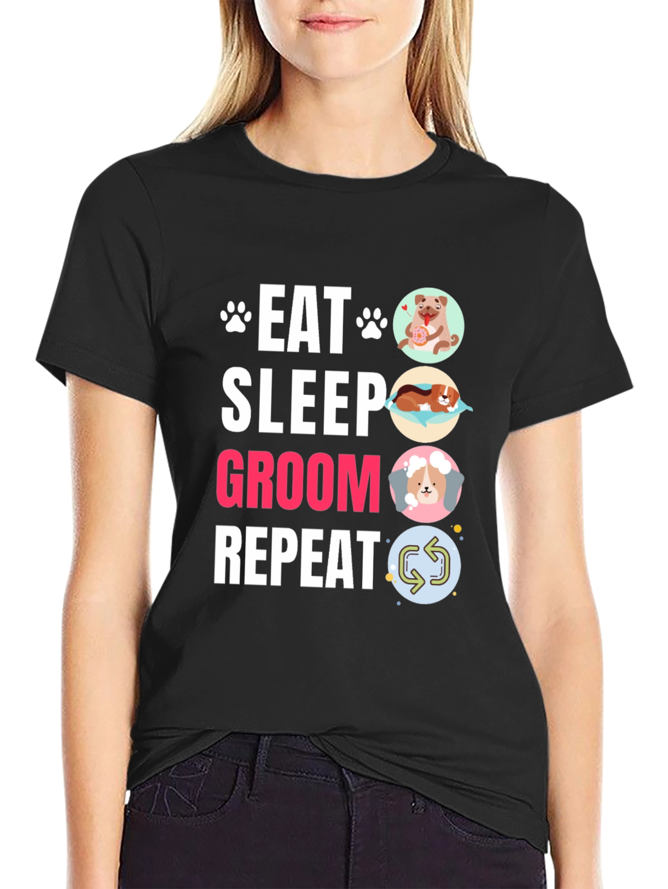 Eat Sleep Groom Repeat Dog Lover Graphic Tee