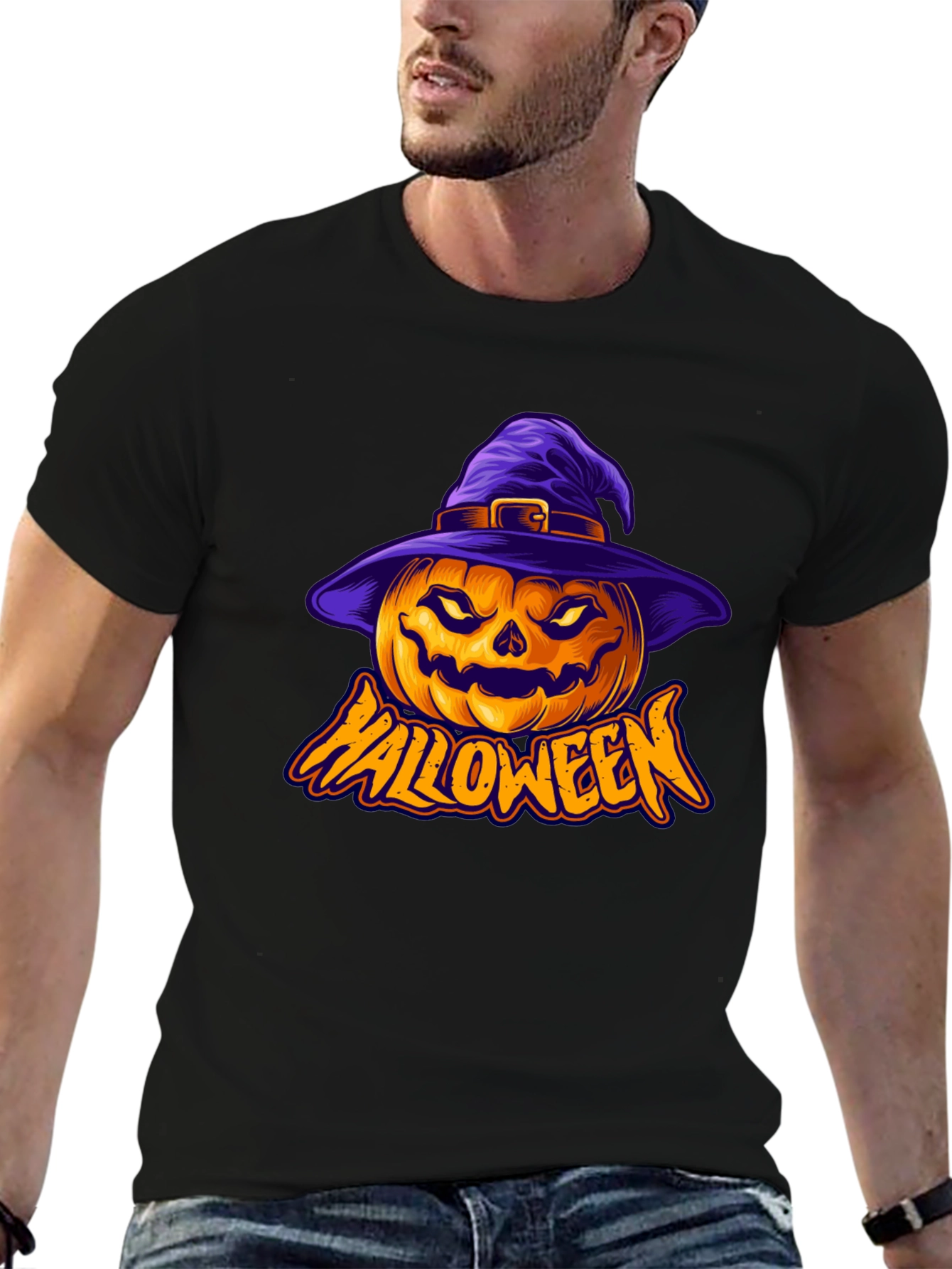 Halloween Pumpkin Witch Hat Graphic Tee