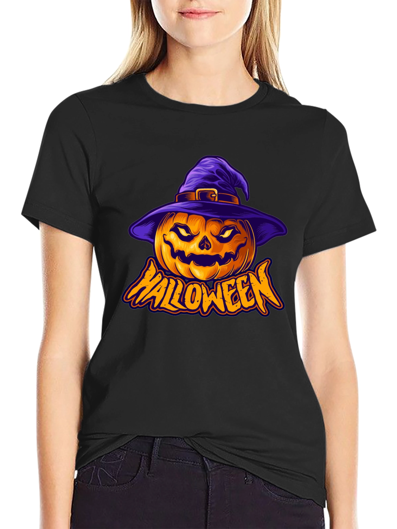 Halloween Pumpkin Witch Hat Graphic Tee