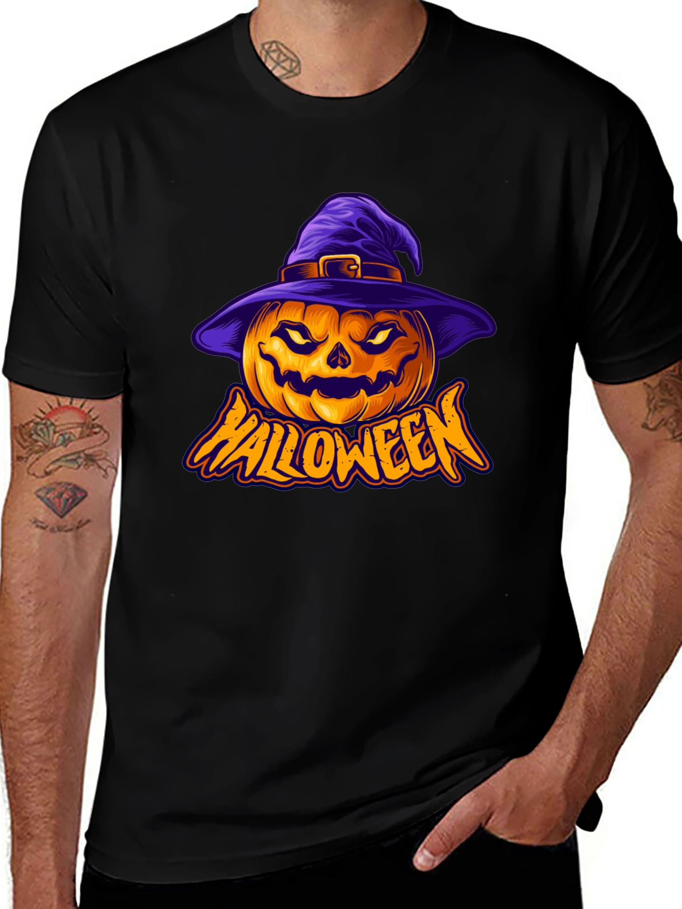 Halloween Pumpkin Witch Hat Graphic Tee