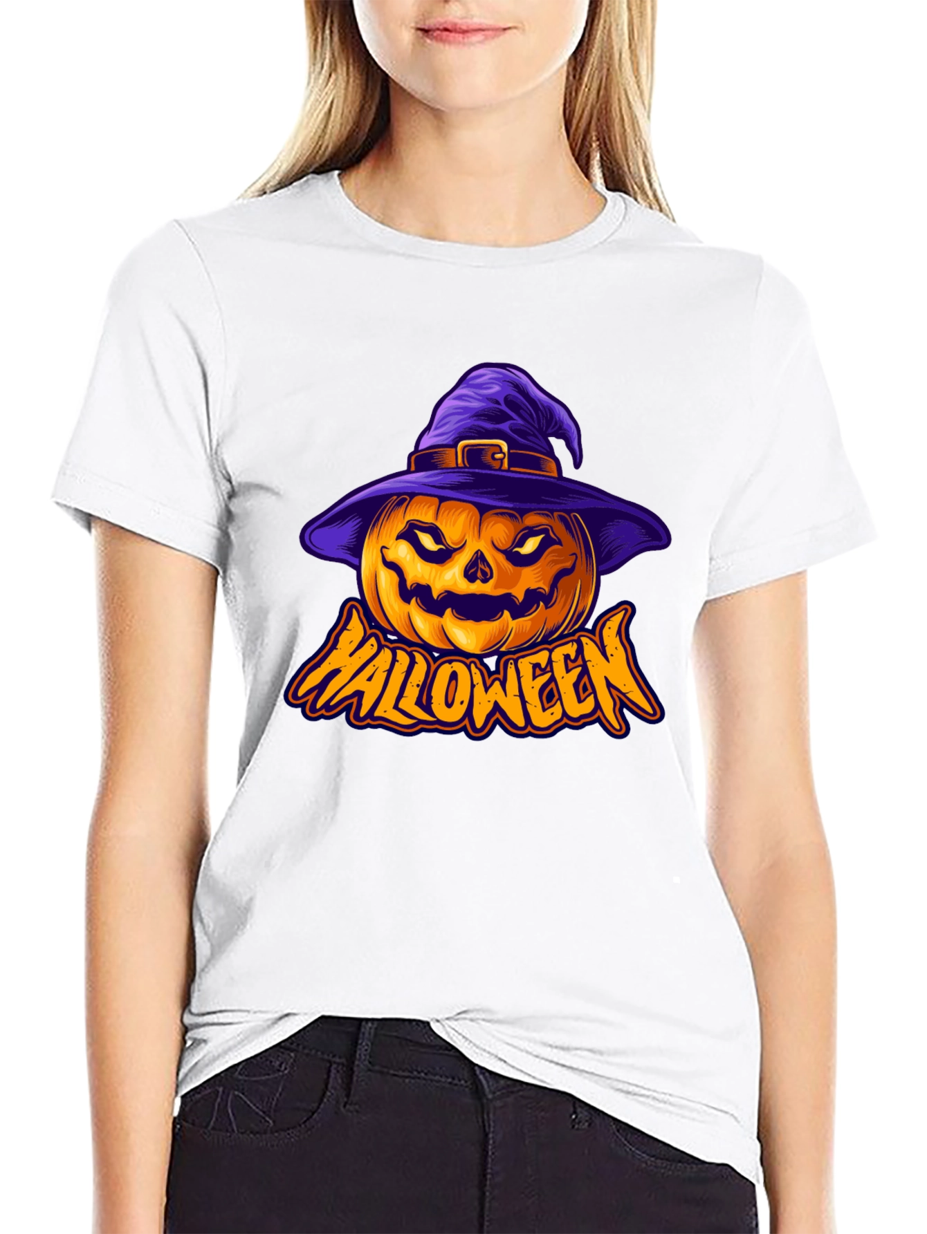 Halloween Pumpkin Witch Hat Graphic Tee