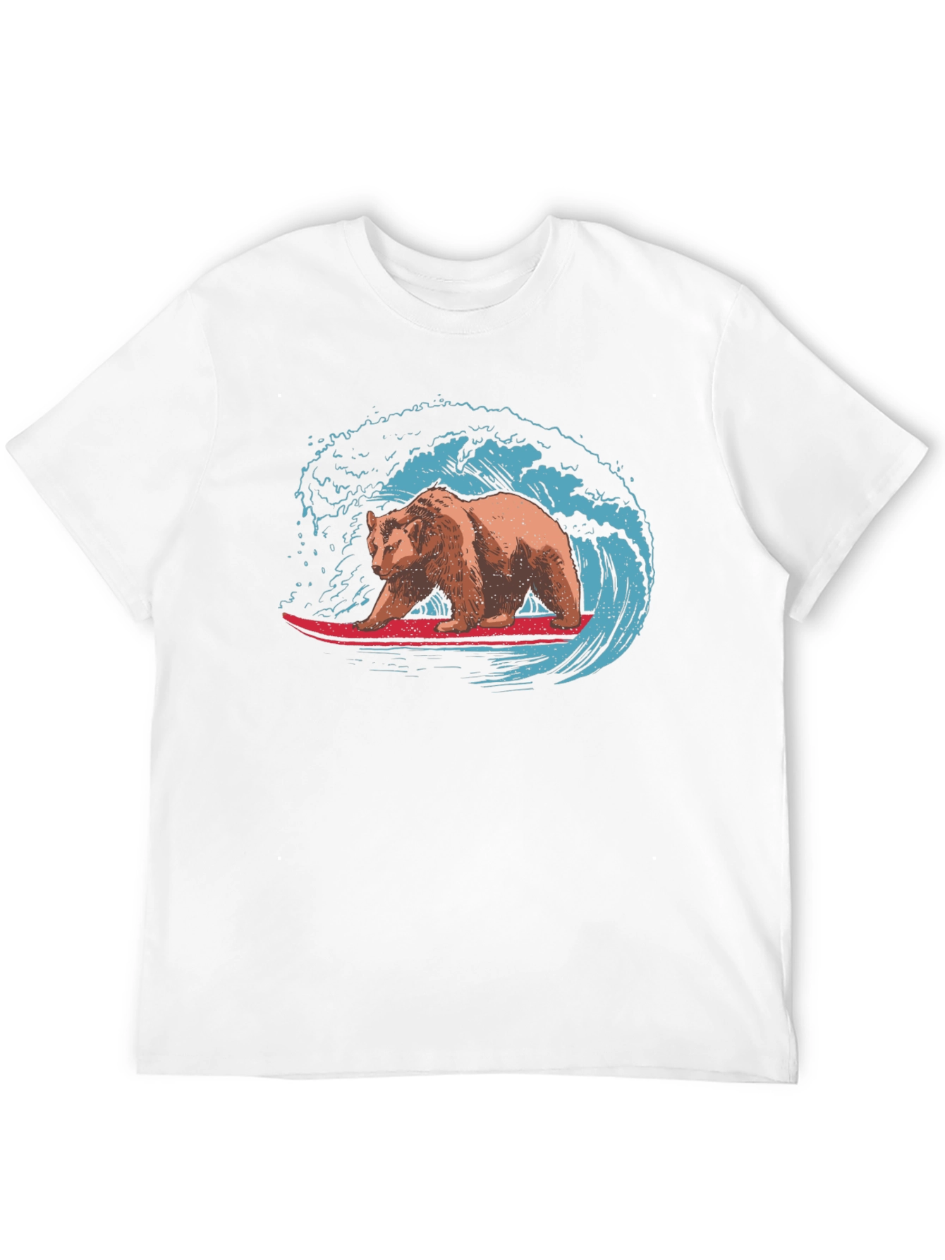 Surfing Bear Graphic Tee - Black Cotton T-Shirt