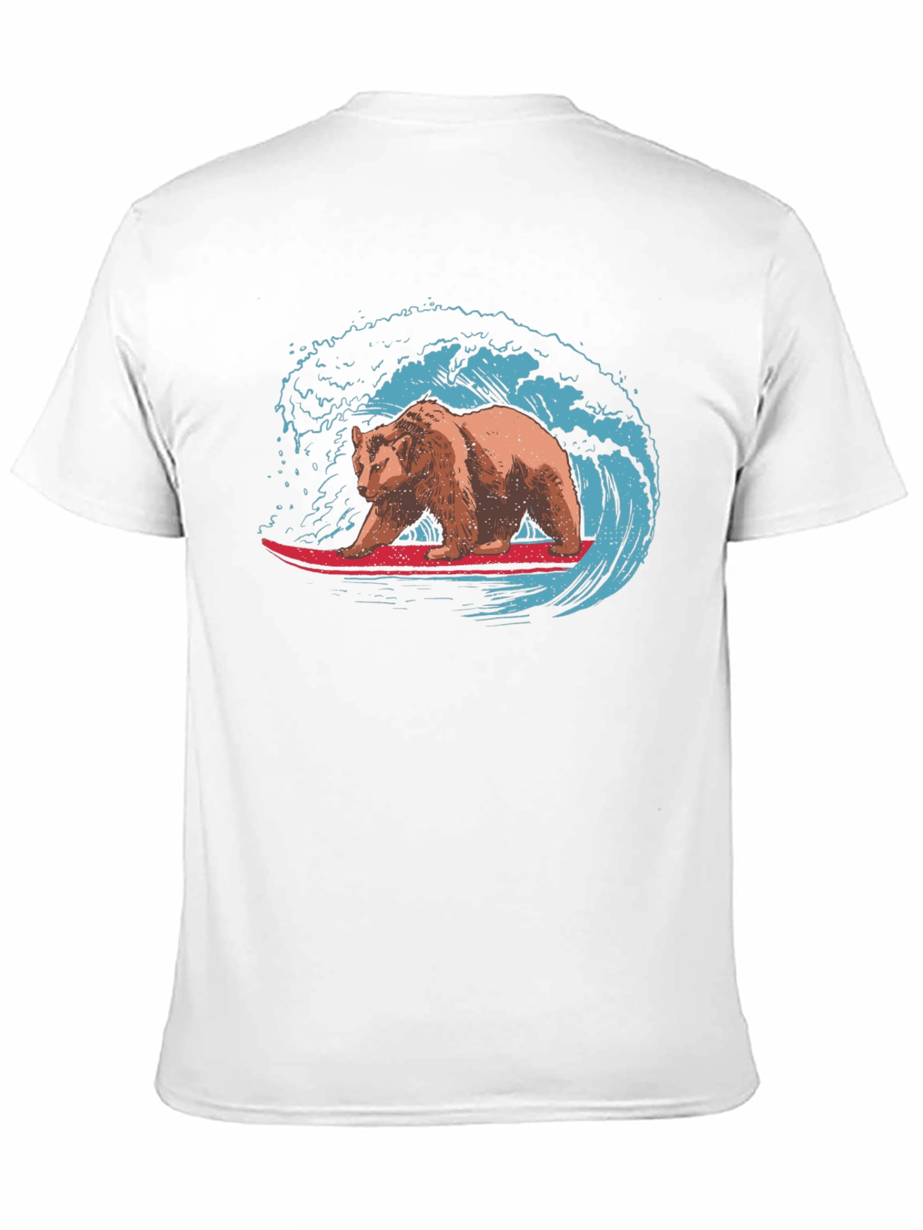 Surfing Bear Graphic Tee - Black Cotton T-Shirt
