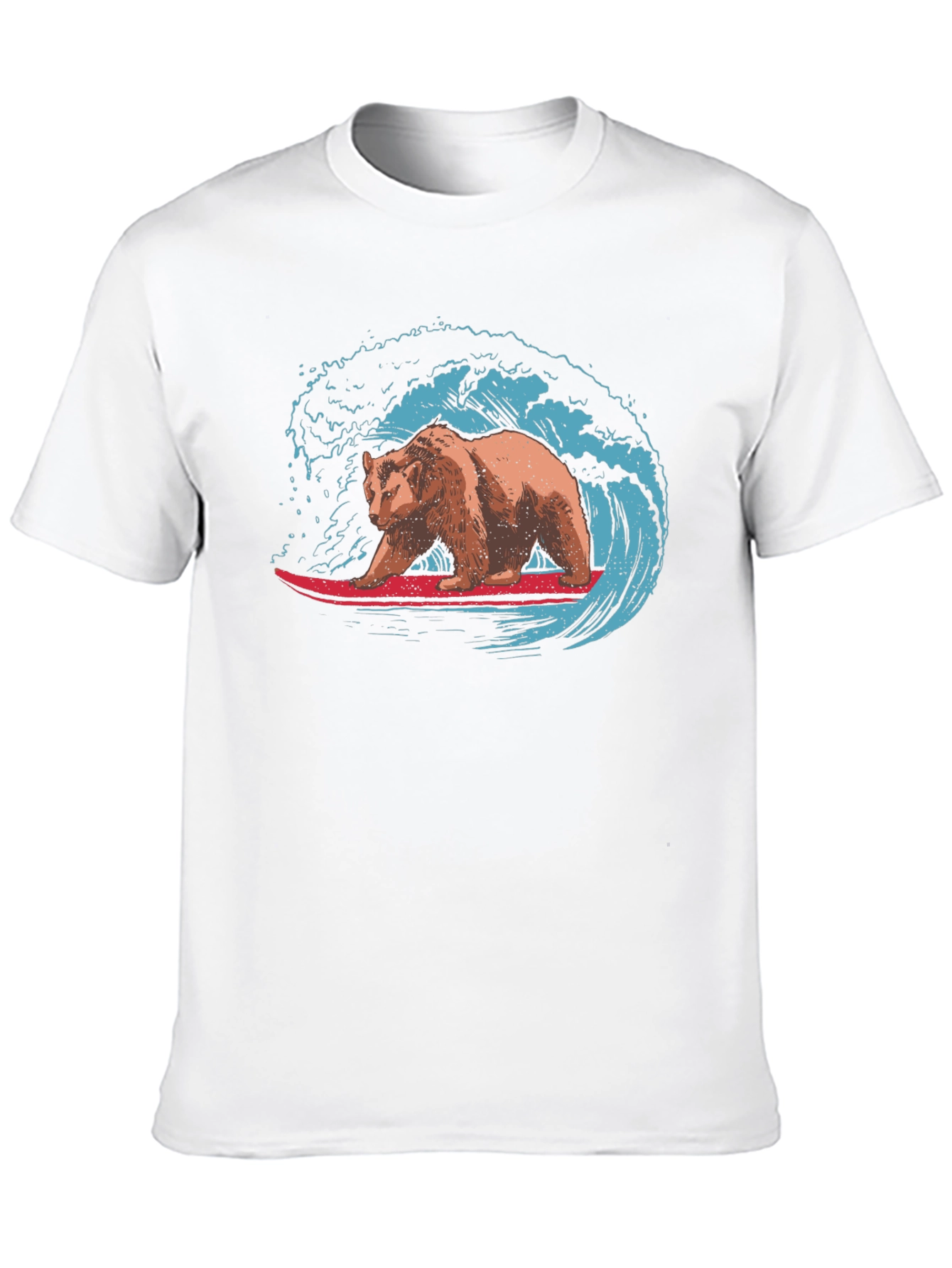 Surfing Bear Graphic Tee - Black Cotton T-Shirt